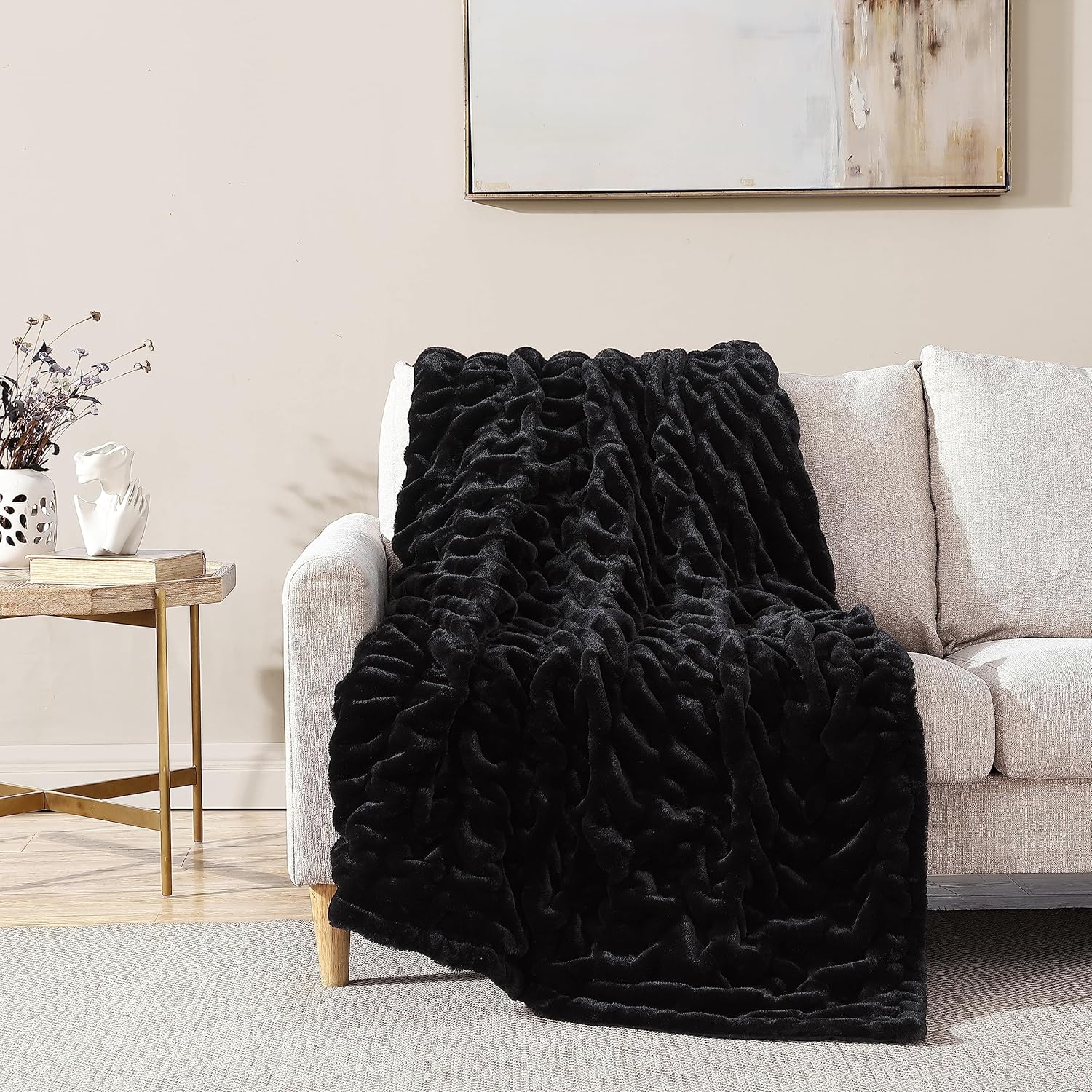 Casual Chic Lapin – Manta de piel sintética ultra fina, lujosa, elegante, suave y acogedora manta de microfibra de 11.51 ozm para sofá y cama, 50 x