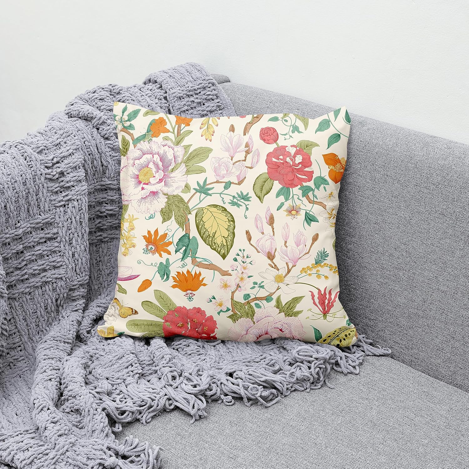 weesire Juego de 4 fundas de almohada florales para decoración de verano y primavera, color verde salvia, fundas de cojín decorativas de algodón