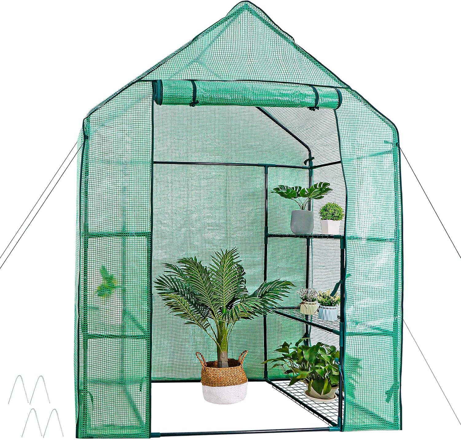Mini invernadero de 3 niveles con 12 estantes, cubierta de tela de polietileno con puerta enrollable con cremallera para flores y plantas