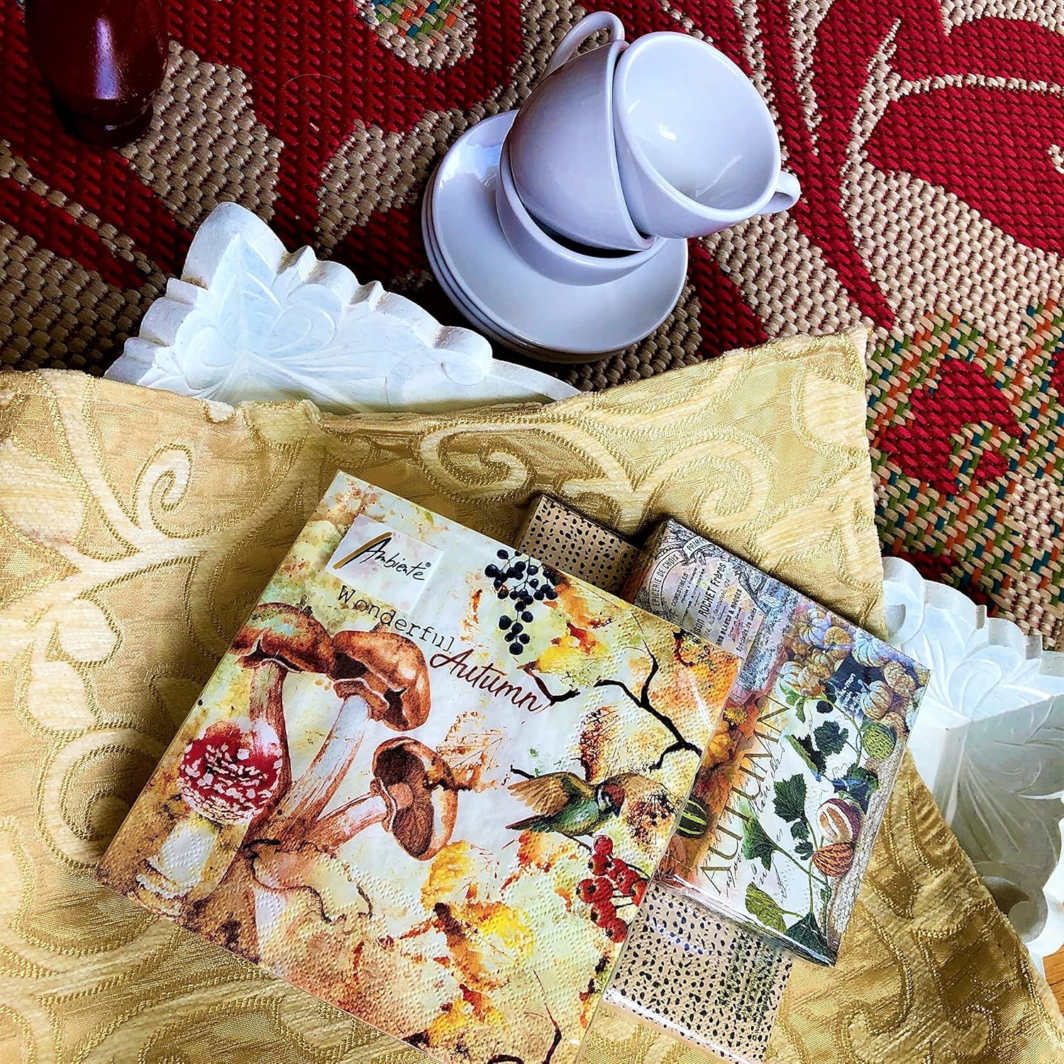 Servilletas de hongos de 13 x 13 pulgadas para Decoupage, servilletas de papel de Acción de Gracias, servilletas de papel desechables de otoño,