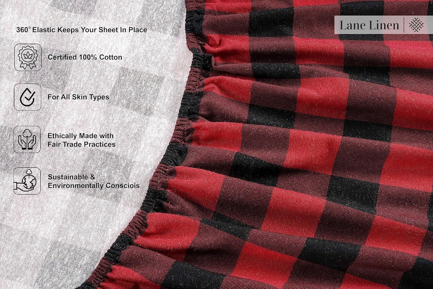 LANE LINEN Juego de sábanas de franela de 100 % algodón de lujo de 4 piezas, ligero, cepillado para mayor suavidad, cálido y acogedor, bolsillo