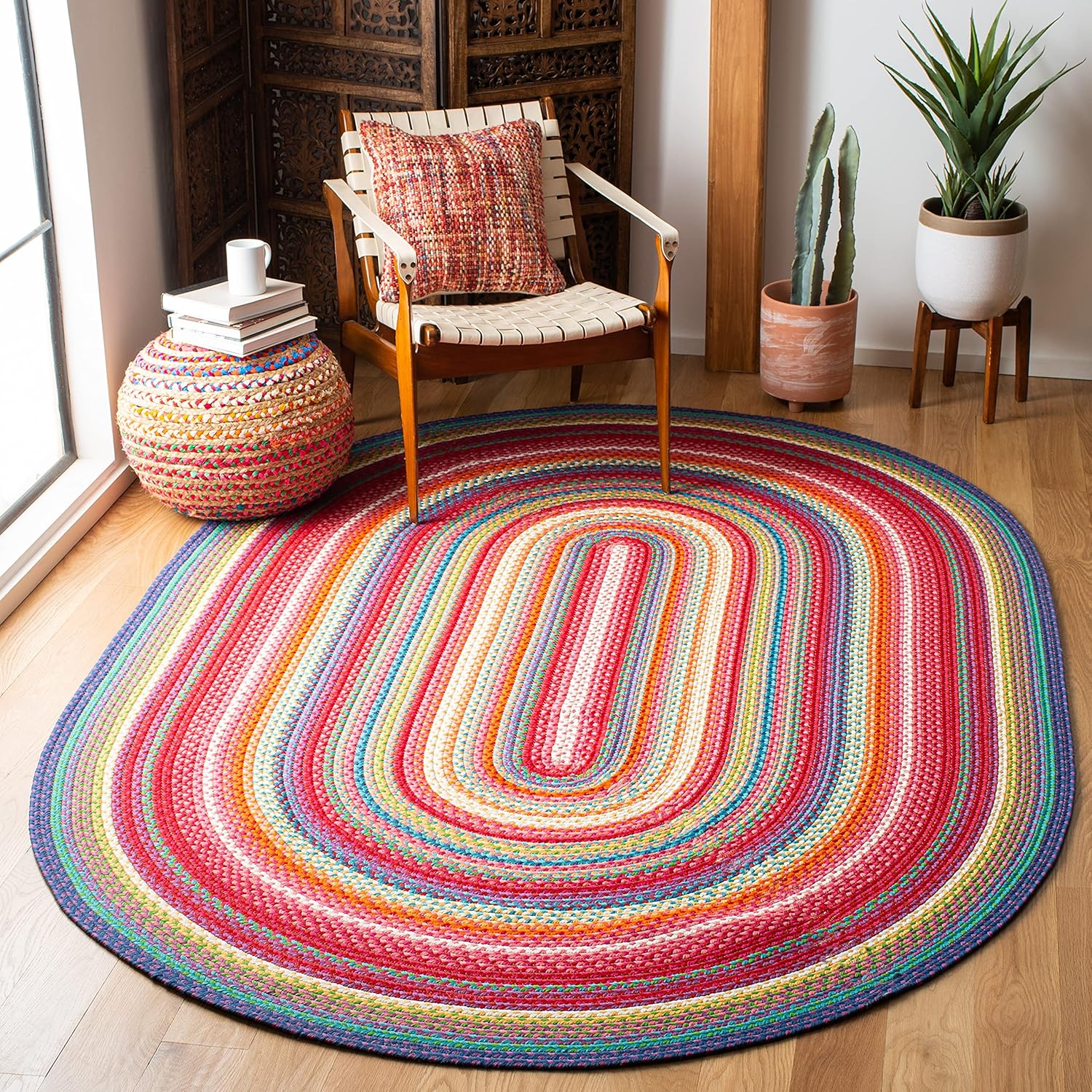SAFAVIEH Braided Collection BRD316A – Alfombra ovalada reversible de 4 x 6 pies, hecha a mano, multicolor
