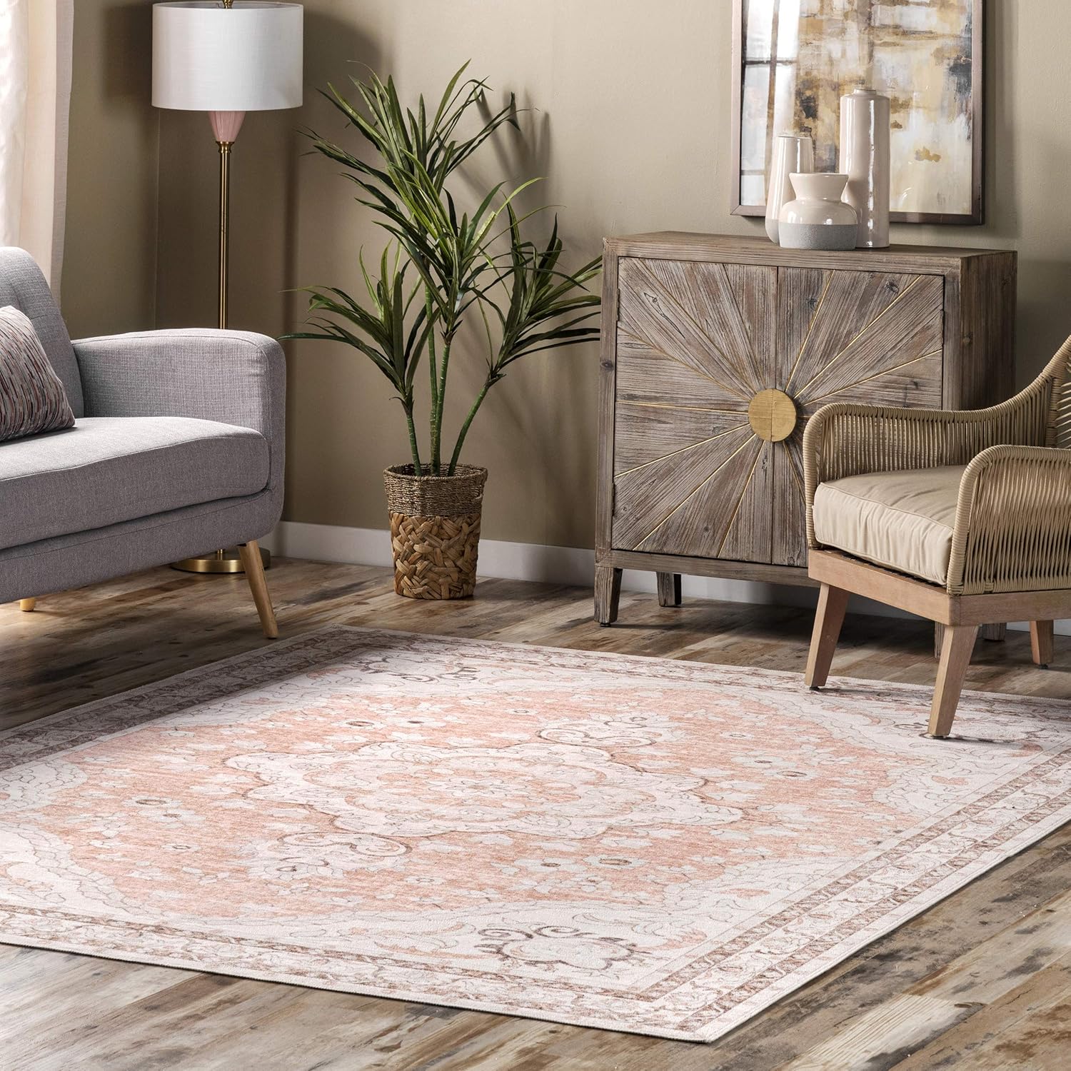 nuLOOM Tracie – Alfombra ultrafina lavable a máquina, 6 pies, redonda, color durazno