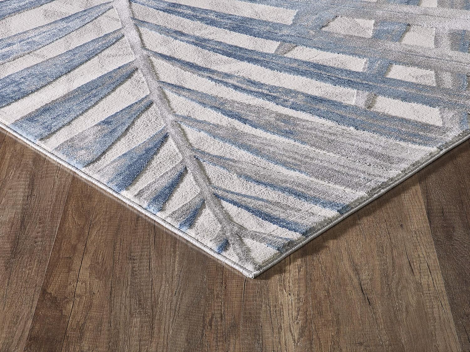 Abani Nova Collection – Alfombra de 8 pies 11 pulgadas x 12 pies, diseño floral de hoja de palma, color azul, gris y beige, alfombra de estilo