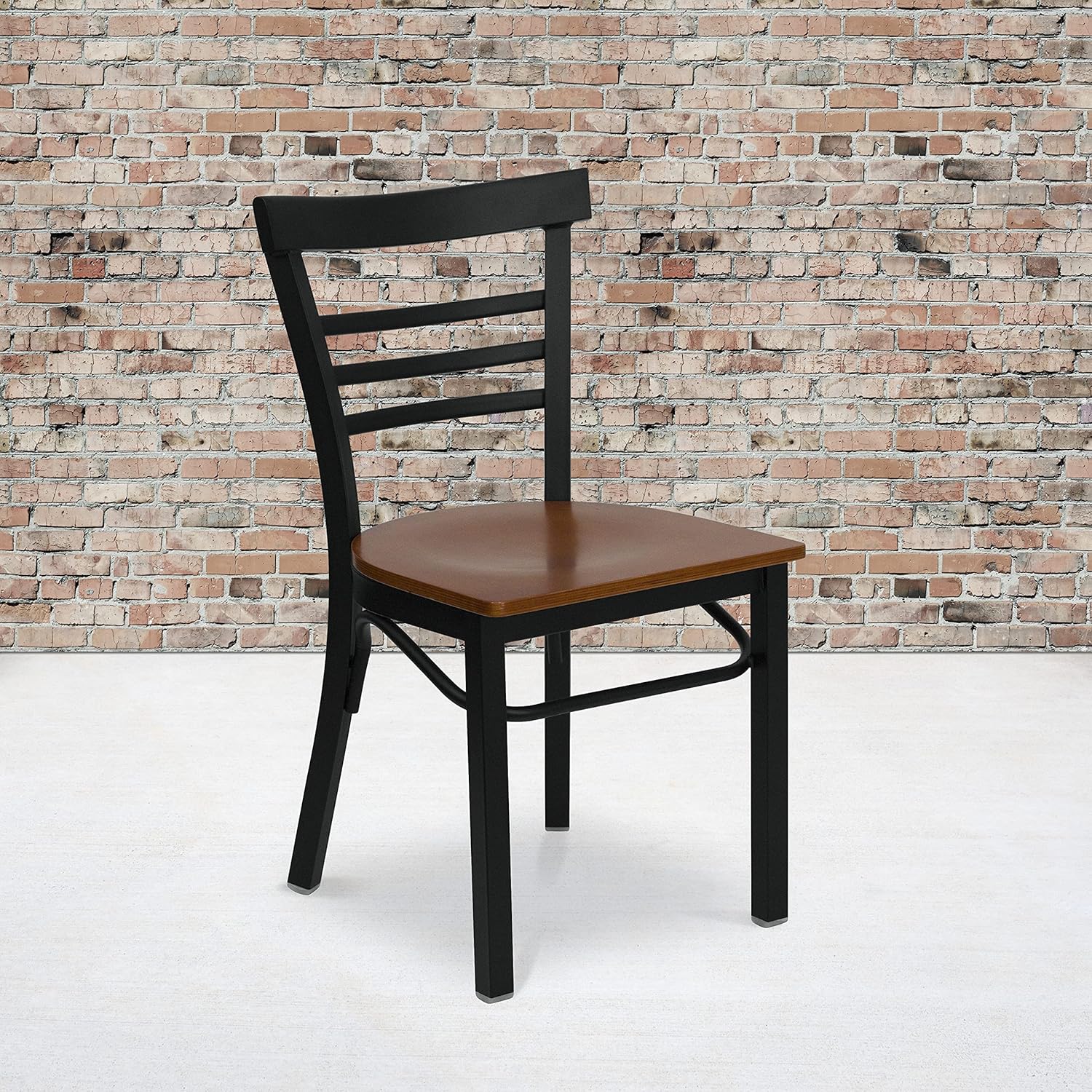 flash furniture Hercules Series escalera de metal restauranteSilla Asiento de madera, NegroCerezo