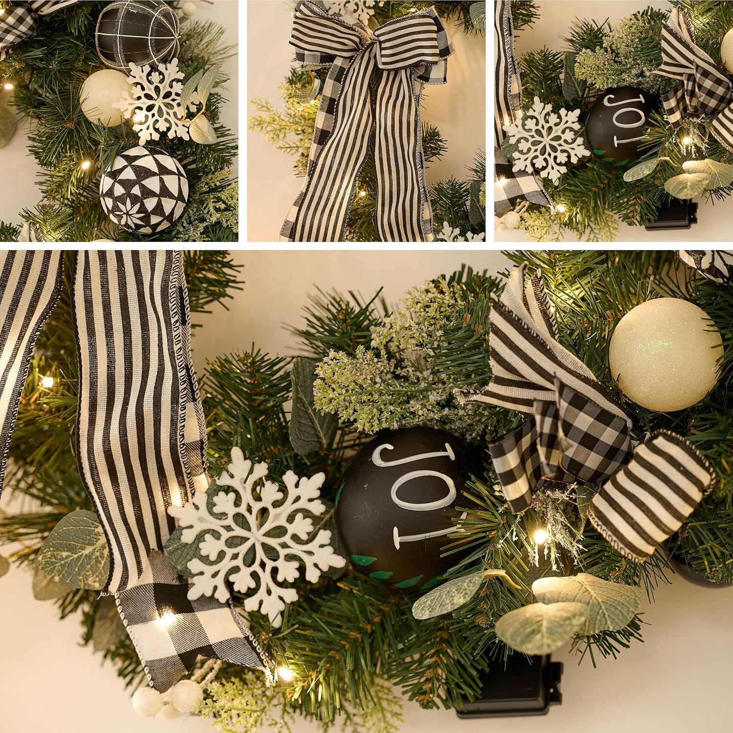 Valery Madelyn Corona de Navidad preiluminada para puerta delantera con luces, corona de Navidad grande iluminada de 24 pulgadas con bola de Navidad
