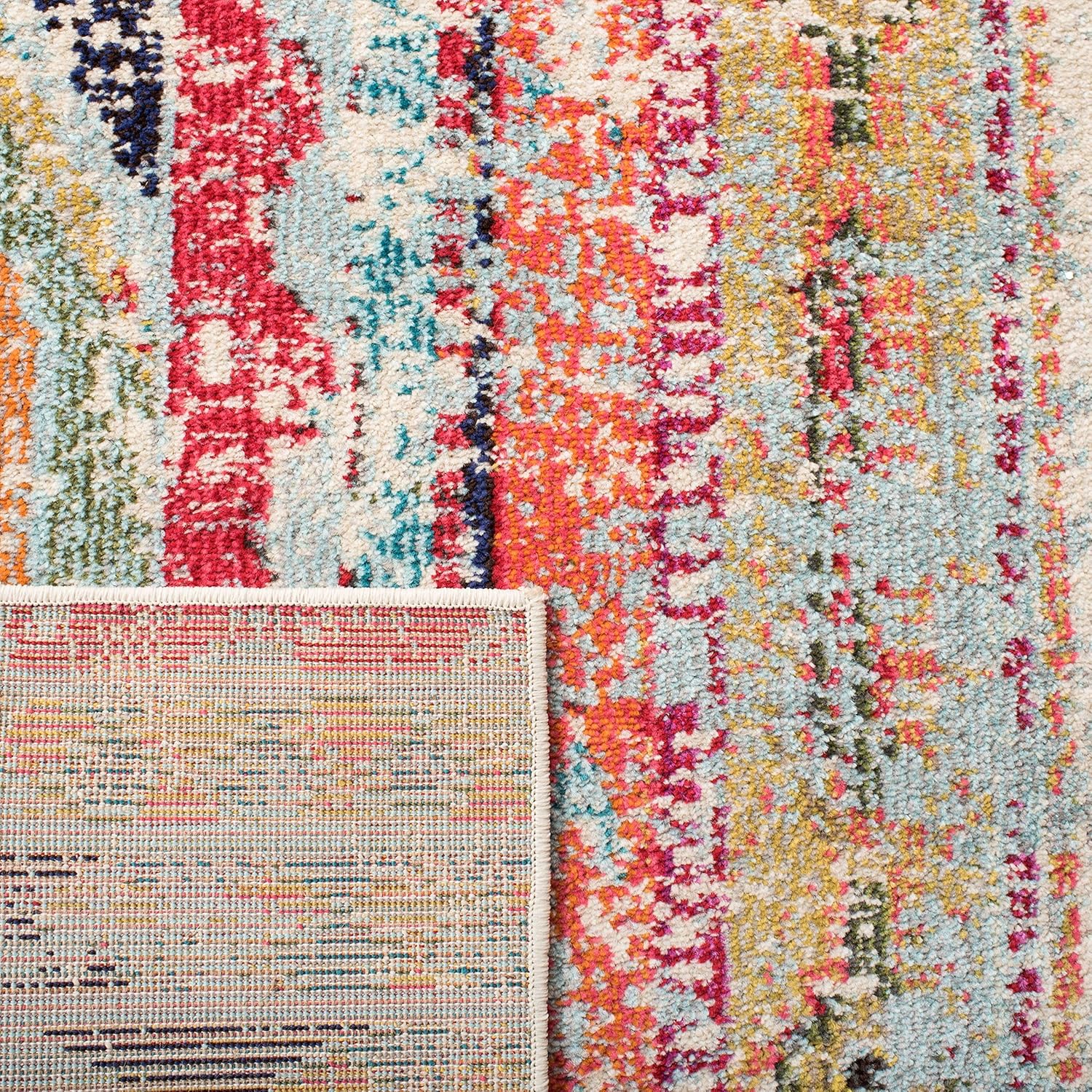 SAFAVIEH Madison Collection – Alfombra decorativa de 4 x 6 pies, color azul y naranja, diseño tribal bohemio chic envejecido, no desprende pelusa y