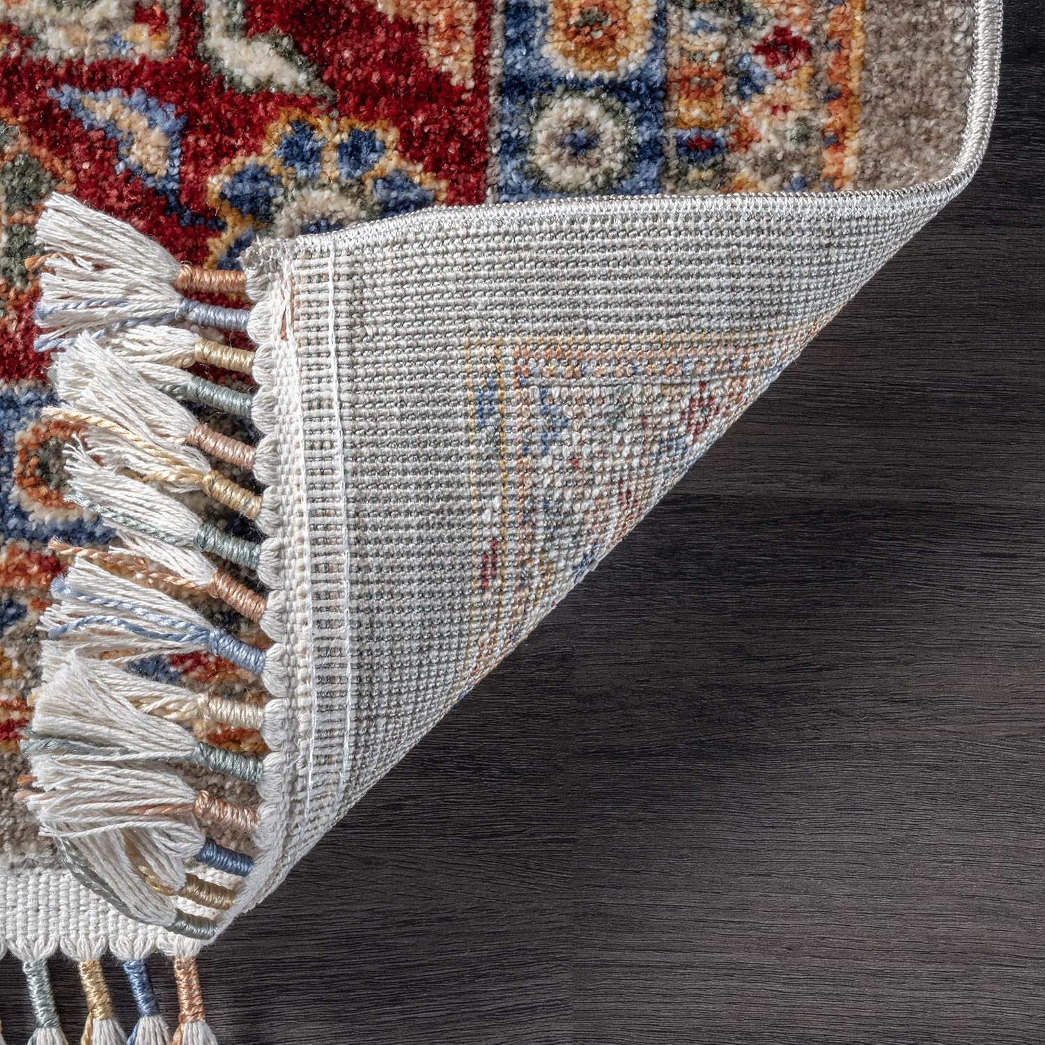 nuLOOM Romee Medallion – Alfombra rectangular con borlas, 5 x 8 pies, color beige