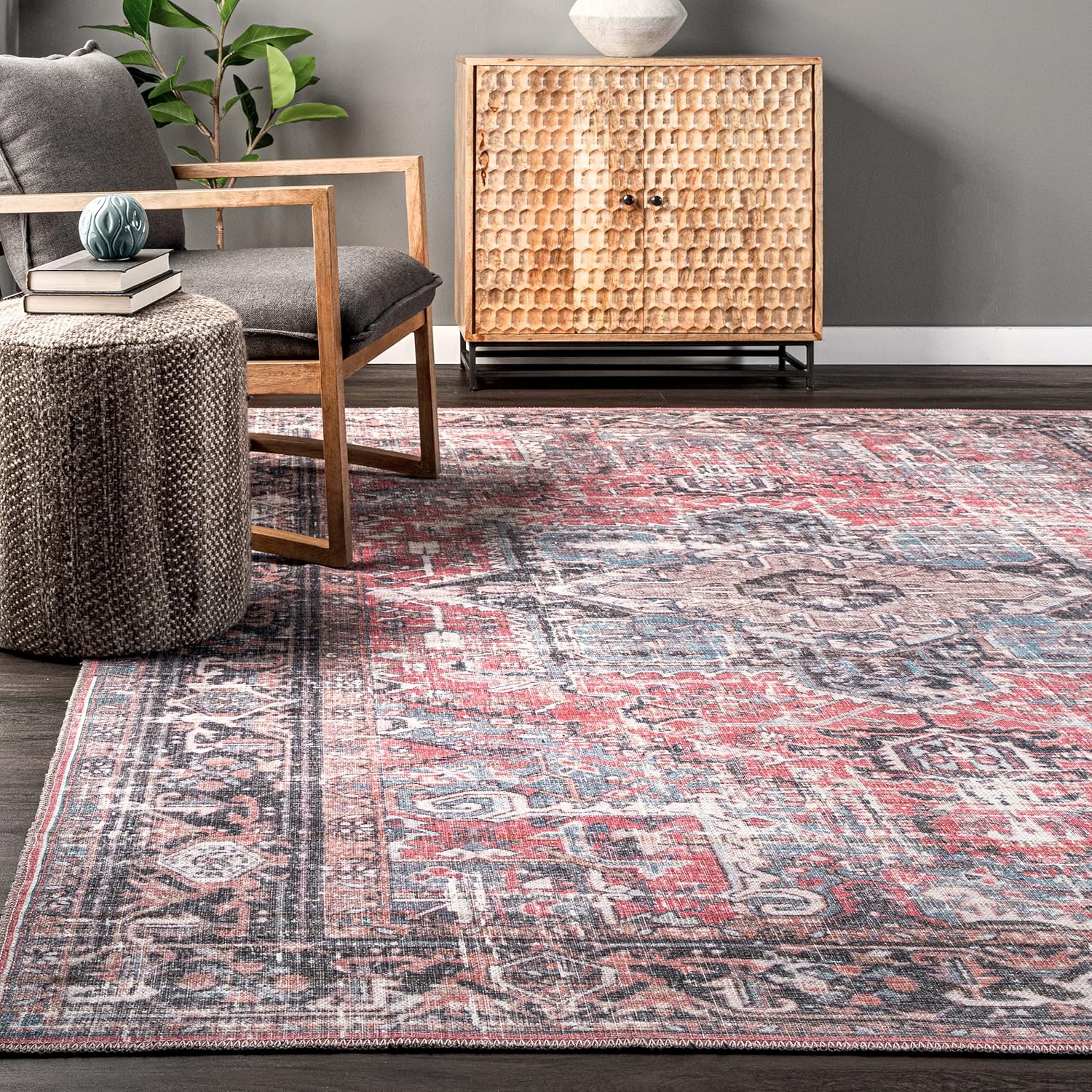 nuLOOM Jessie – Alfombra de medallón tradicional y envejecida lavable a máquina, 2 pies 8 pulgadas x 8 pies, color óxido