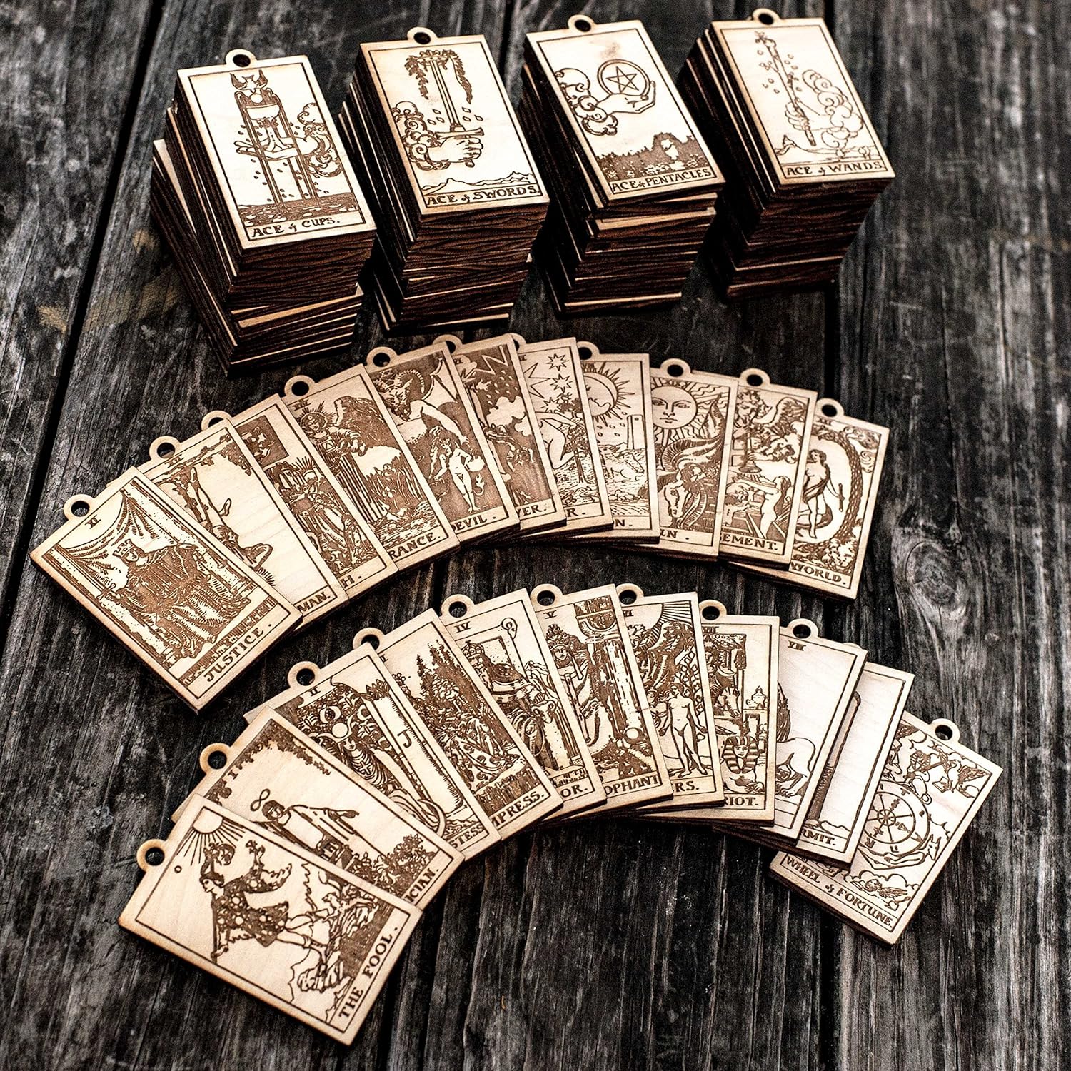 Ornament – Tarot Deck – Set of 78 – Raw Wood 2x3in