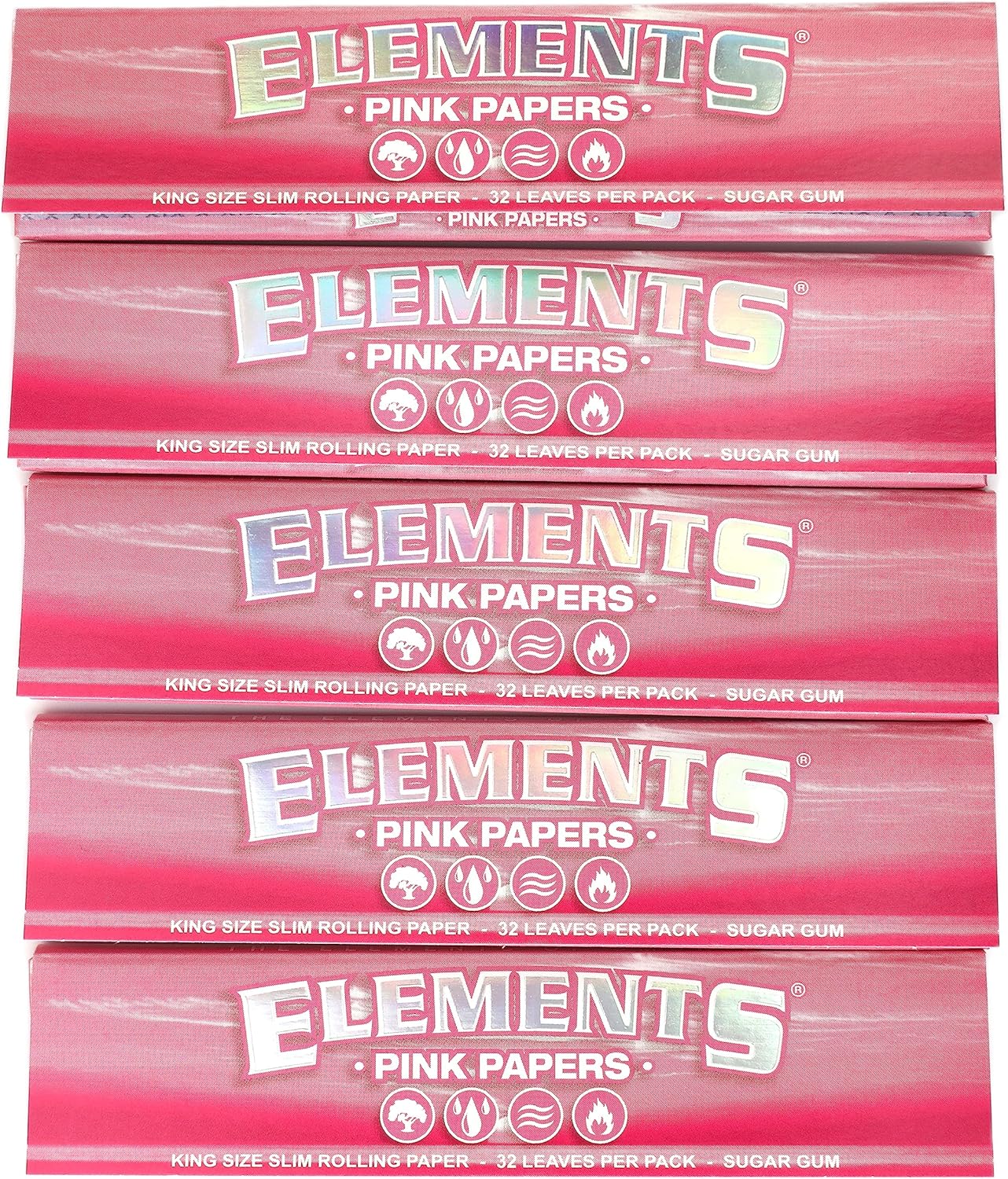 Elements Papel de liar ultra fino tamaño King Slim PINK – 5 folletos160 papeles