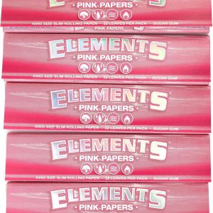 Elements Papel de liar ultra fino tamaño King Slim PINK – 5 folletos160 papeles Elements Papel de liar ultra fino tamaño King Slim PINK – 5 folletos160 papeles