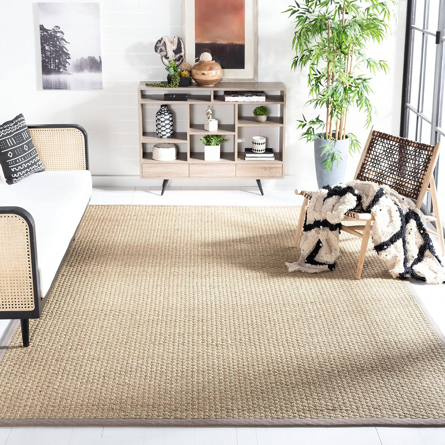 Safavieh NF114A Natural Fiber Collection – Alfombra de fibras naturales de patrón trenzado, varios colores (5 x 8 pies), Fibras naturales, Natural