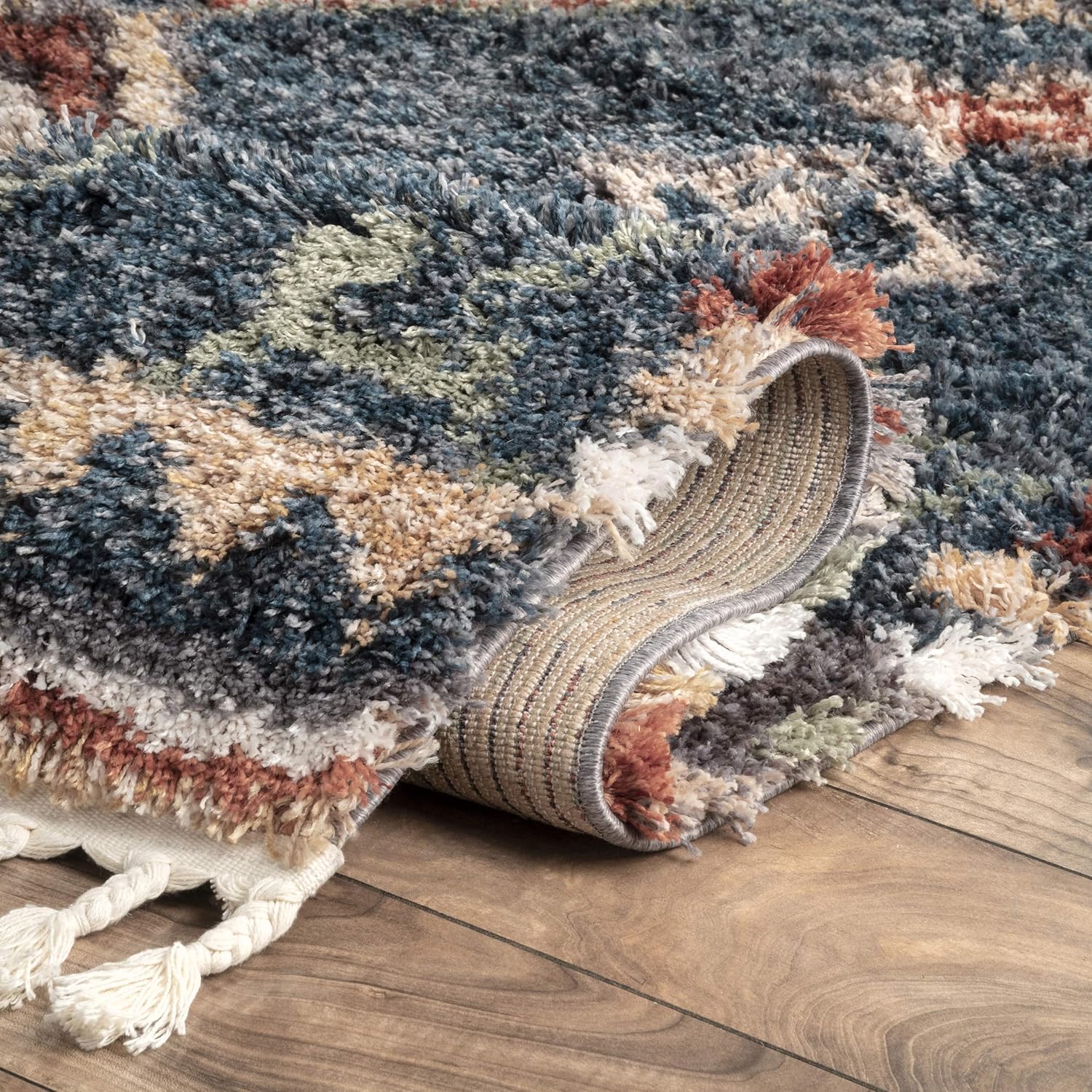 nuLOOM Rosemarie – Alfombra bohemia suave con borlas, 3 x 5, color azul
