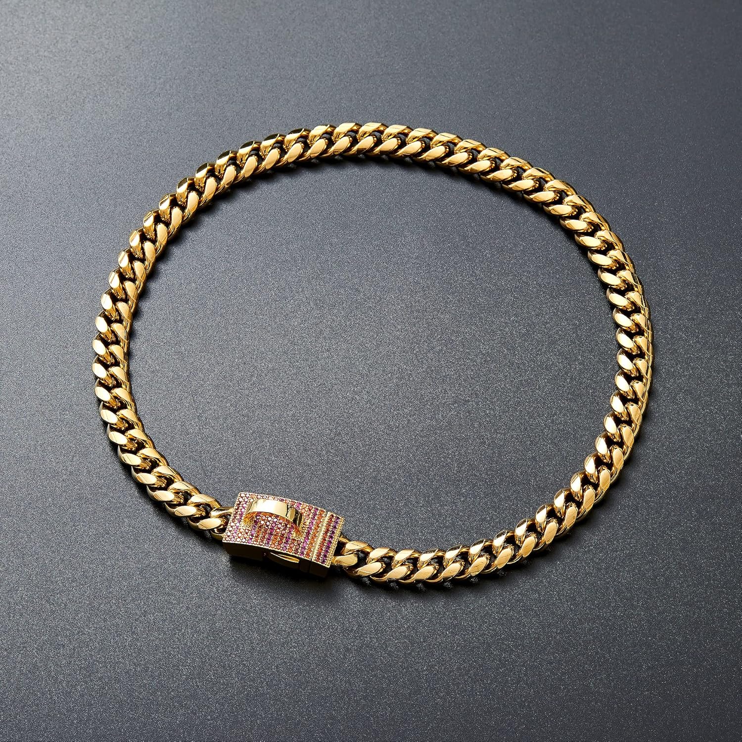 Collar con colgante personalizado de acero inoxidable dorado con eslabones cubanos para perros pequeños y medianos, collar de perro Bulldog francés