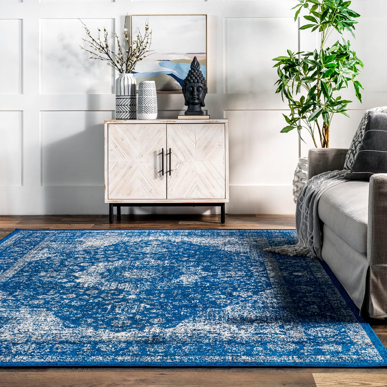nnuLOOM Verona – Alfombra decorativa persa envejecida, de 2 x 3 pies, color azul oscuro