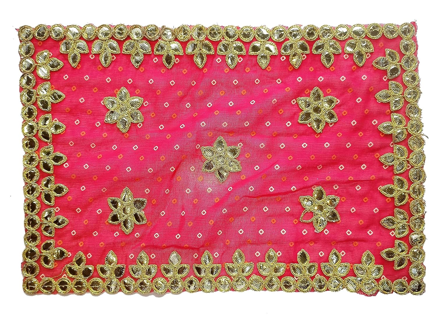 Handmade Pooja Mat Aasan, Swastik Cloth for Puja Cloth MatMandir, Temple, Home, Office, Base, Chawki, Slab, Mataji Chunari Red O