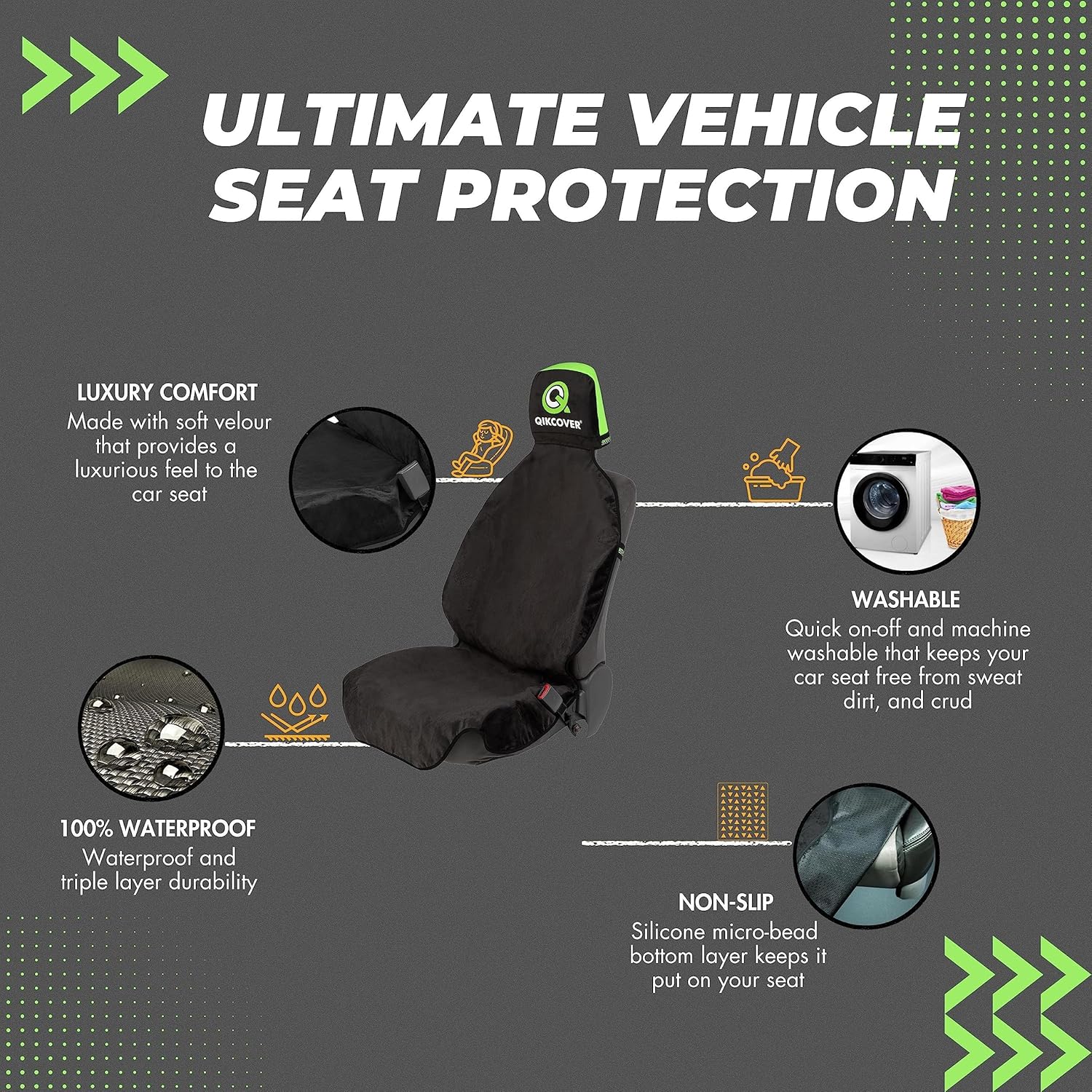 QIKCOVER Funda impermeable de alta calidad para asiento de automóvil, a prueba de sudor, ajuste universal, antideslizante, protector duradero para