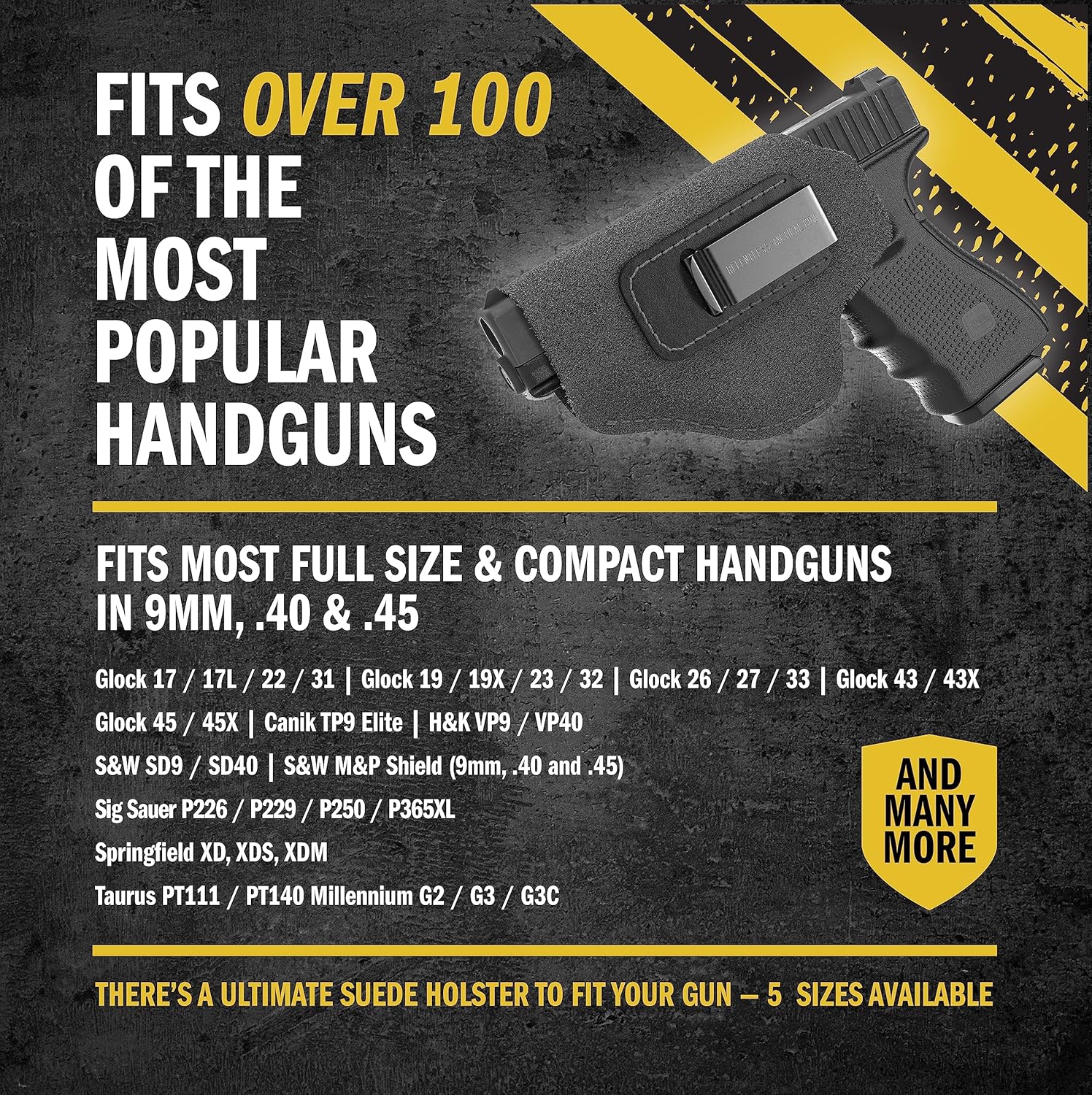 Funda para pistola IWB de piel de ante, hecha en EE.UU. para S&W M&P Shield, Glock 17 19 22 23 32 33, Springfield XD & XDS, Walther P99 y demás