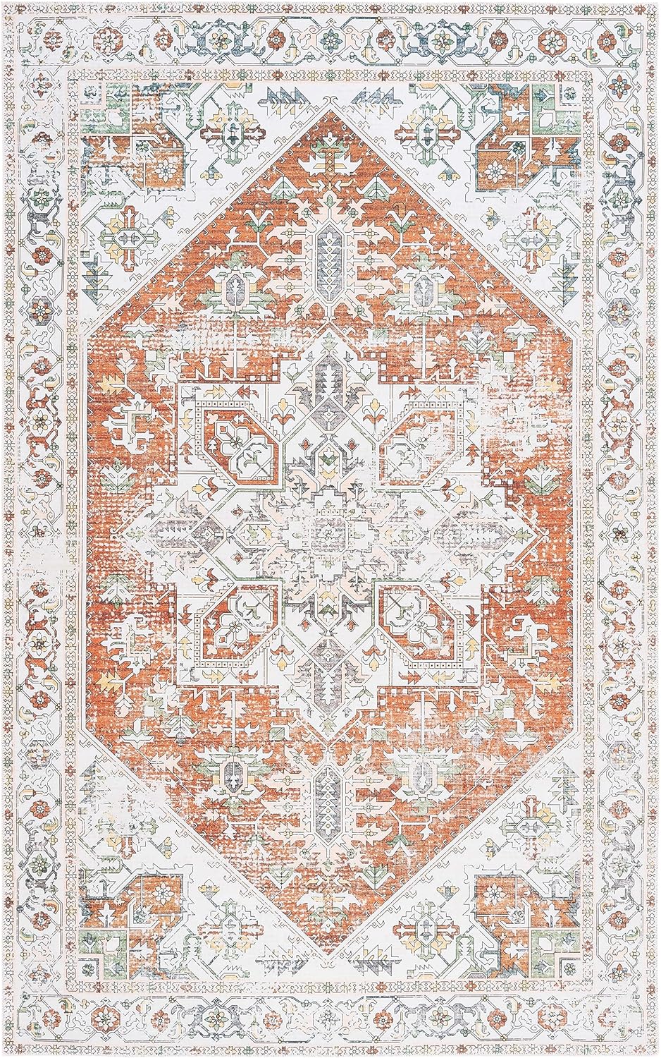 Safavieh Arizona Collection – Alfombra de área de 4 x 6 pies, marfil y al óxido, lavable a máquina y antideslizante, diseño oriental envejecido,