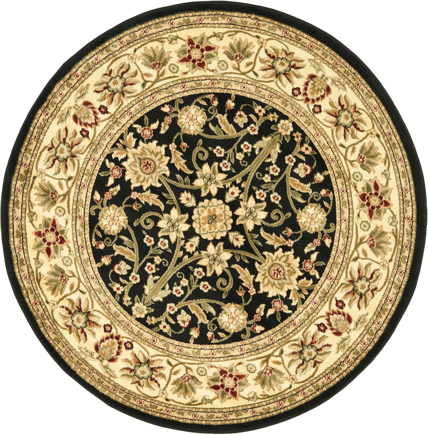 SAFAVIEH Lyndhurst Collection – Alfombra redonda de 10 pies, color negro y marfil, diseño oriental tradicional, no desprende pelusa y de fácil