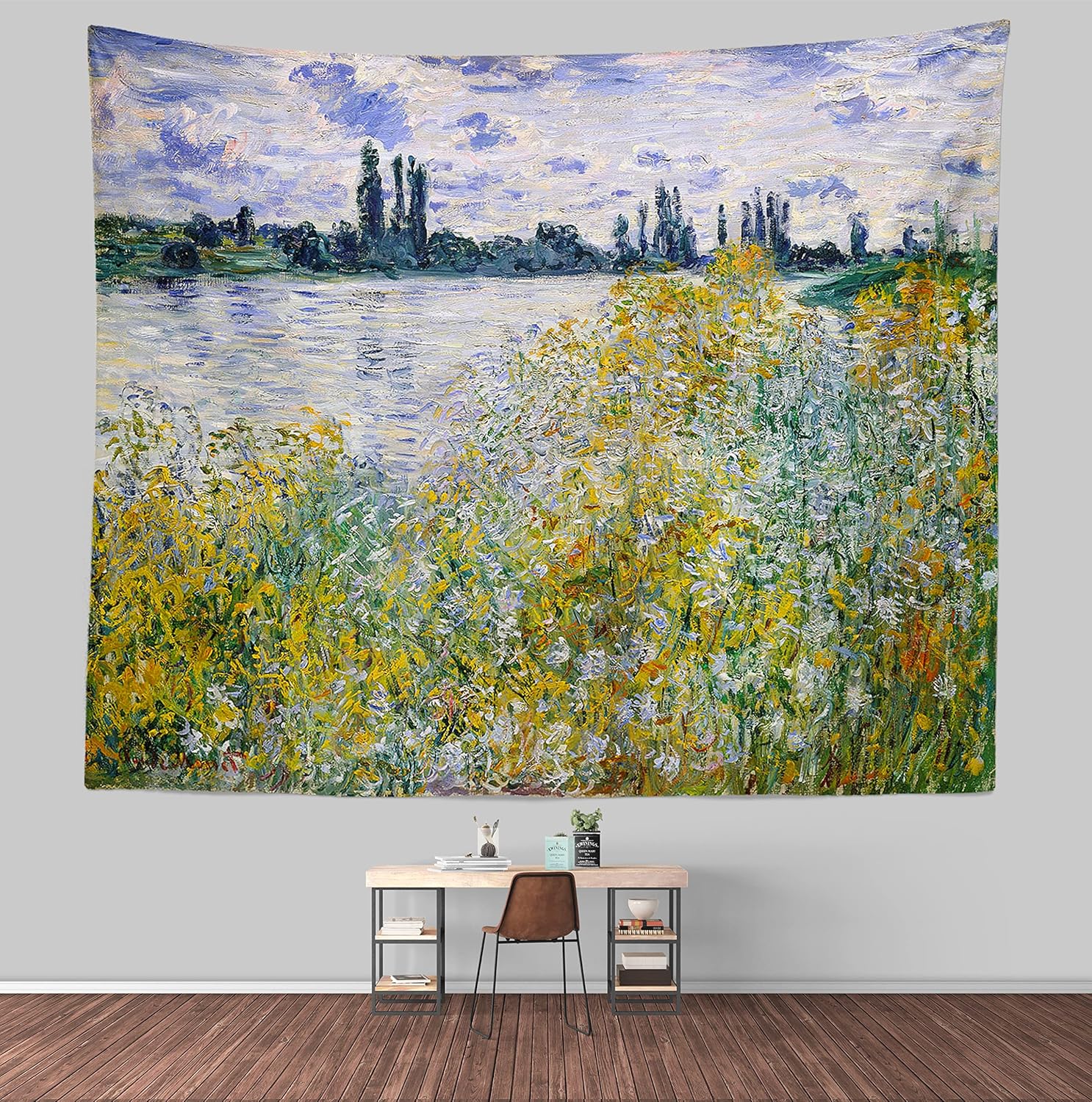 Tapiz de obra maestra de Claude Monet, Isla de las Flores cerca de Vetheuil, colgante de pared para el dormitorio del hogar, pintura al óleo