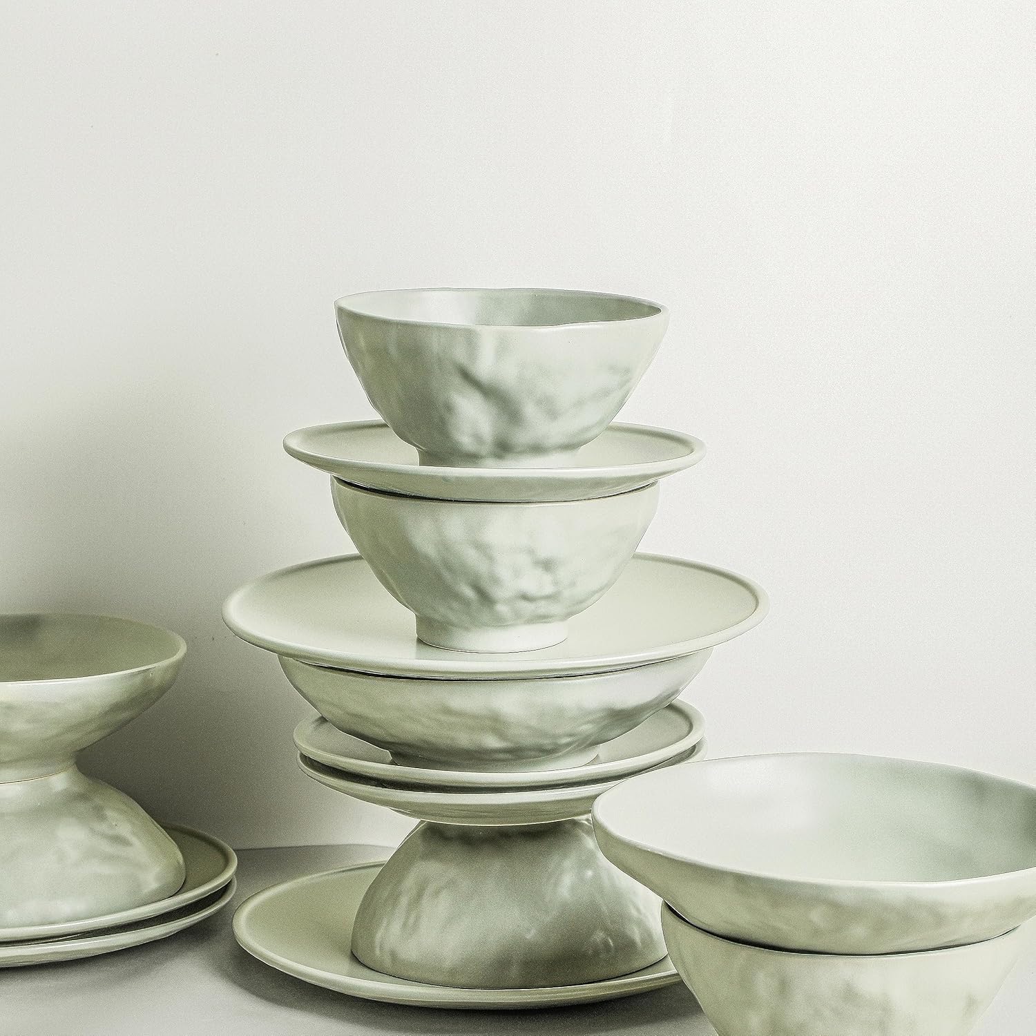 NENDO – Vajilla de 32 piezas de gres, gris salvia