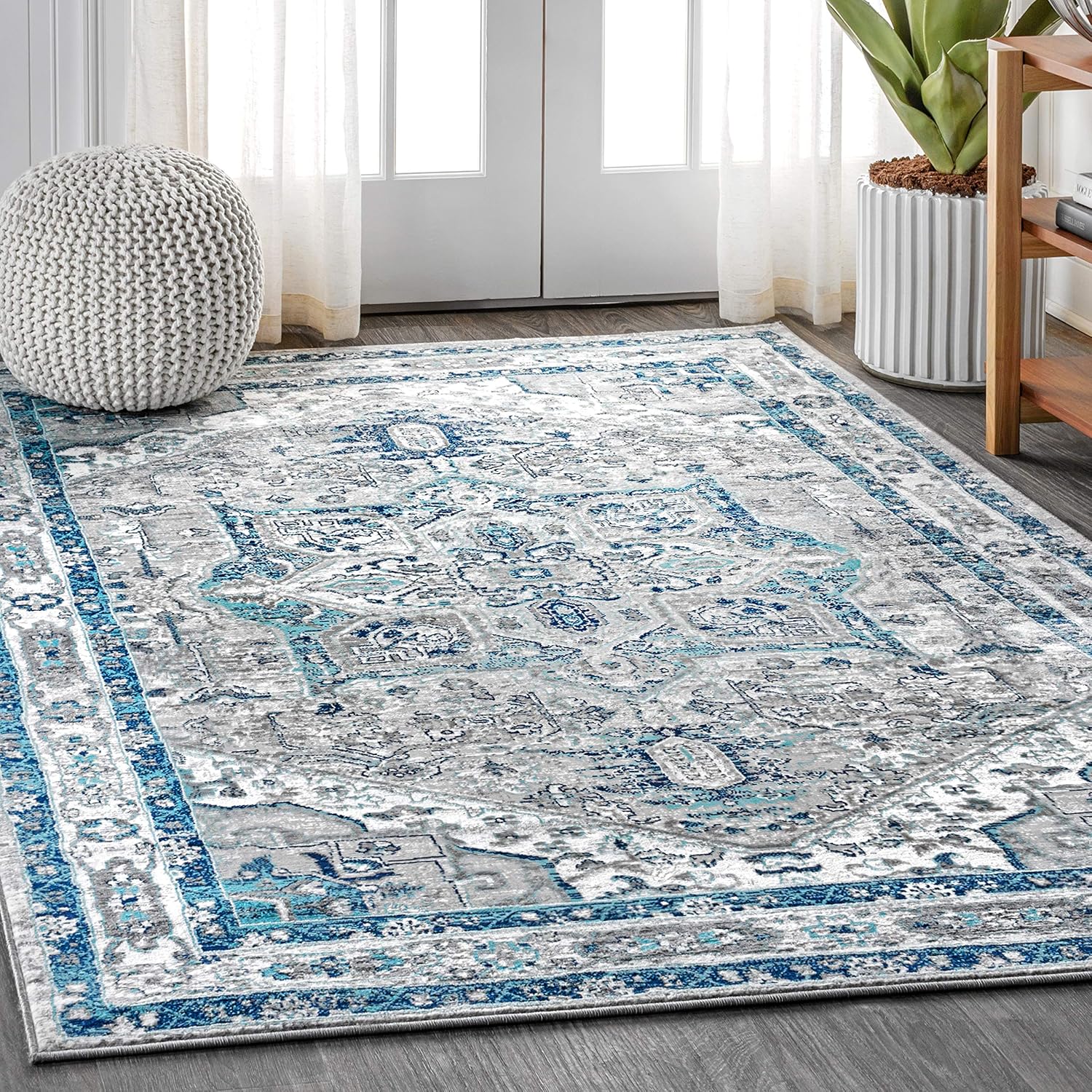 JONATHAN Y MDP106A-5 – Alfombra moderna de medallón persa vintage tradicional para interiores, fácil de limpiar, para dormitorio, cocina, sala de