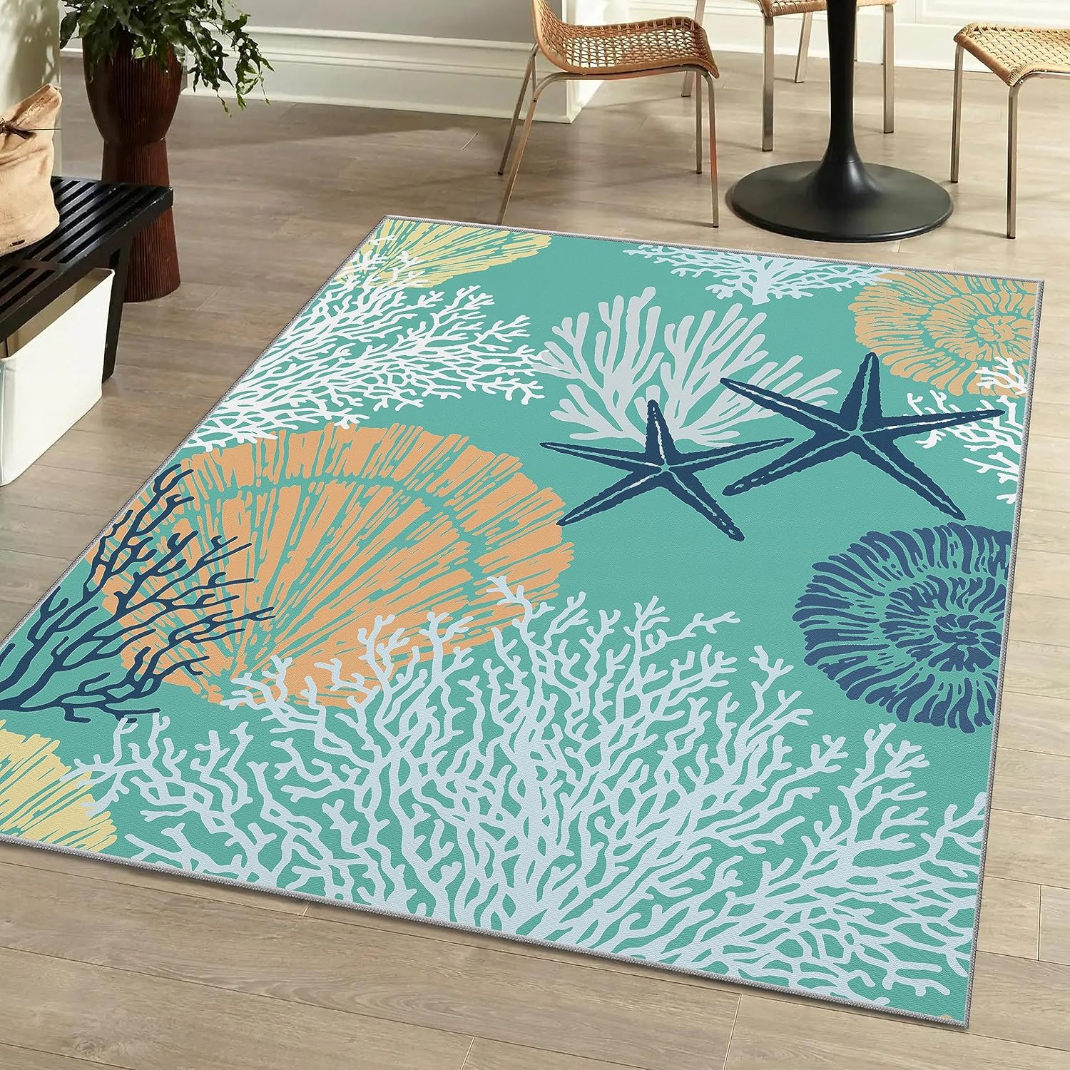 Tritard Alfombras Coastal Area Rugs – Alfombras náuticas con temática de playa, antideslizantes, lavables a máquina, modernas para sala de estar o