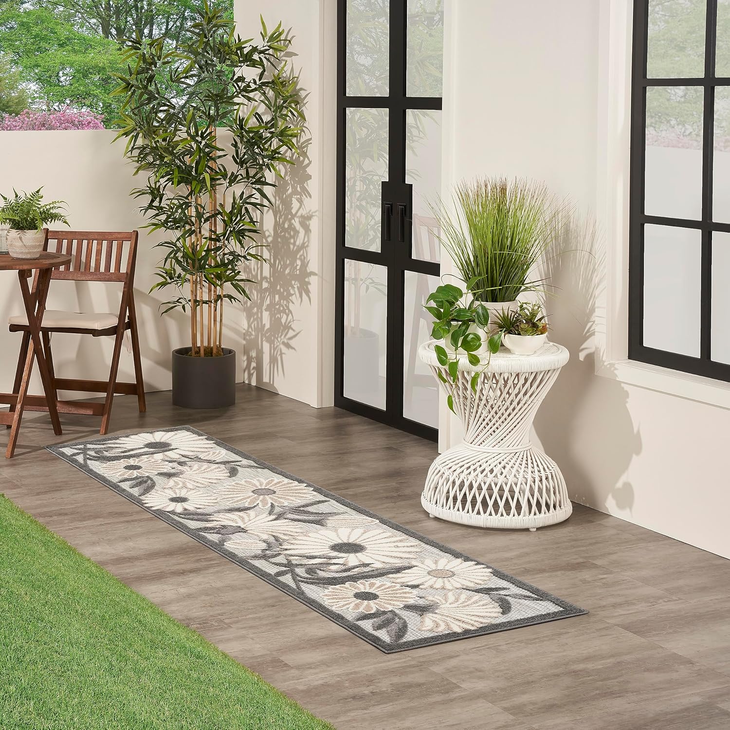 Nourison Aloha – Alfombra beige de 2 x 6 pies, fácil limpieza, no se desprende, para dormitorio, sala de estar, comedor y cocina (6 pies de corredor)