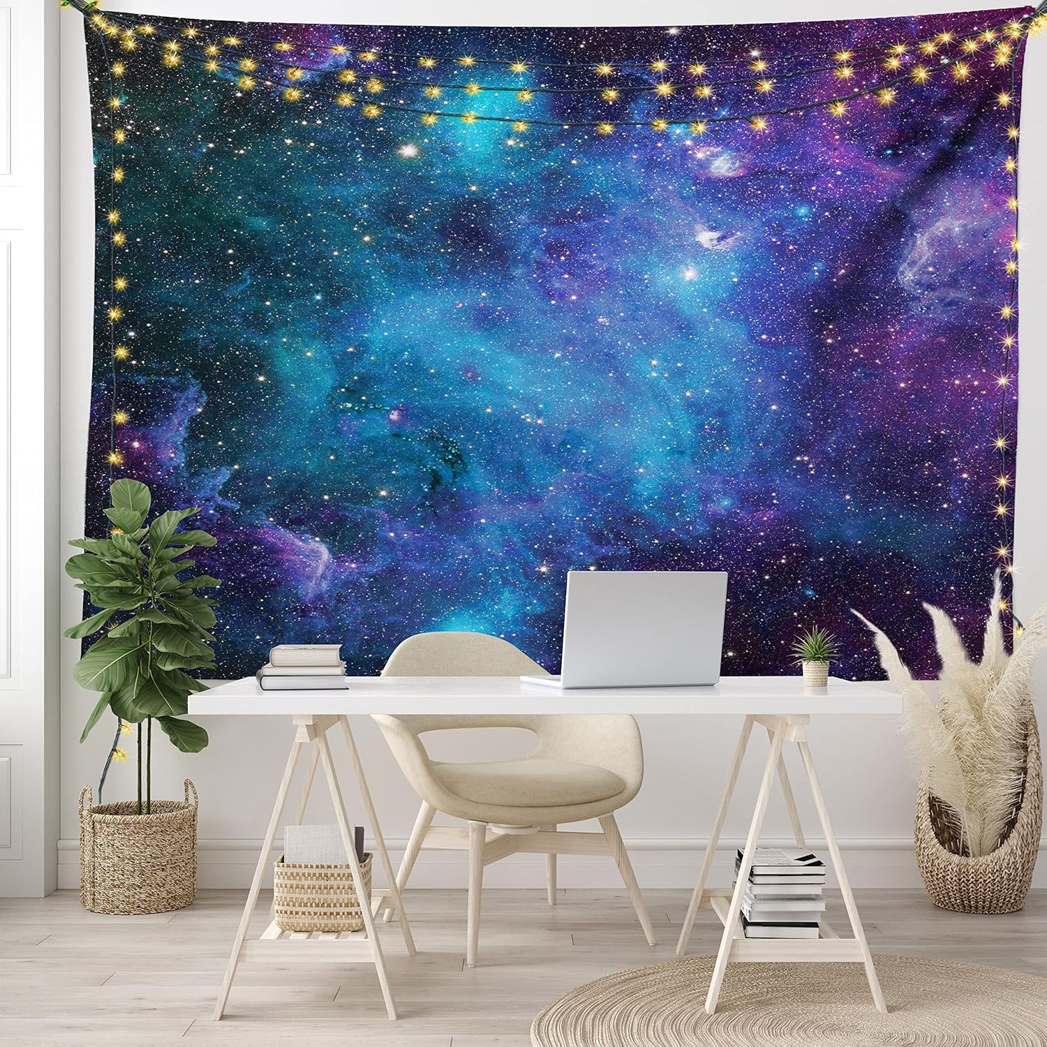 Ambesonne Tapiz del espacio exterior, estrellas galaxias en el espacio, planetas astronómicos celestiales en el universo, Vía Láctea, decoración de