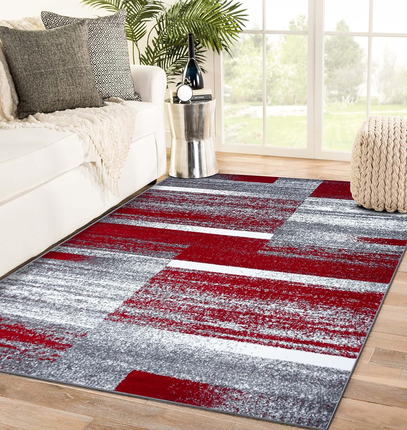LUXE WEAVERS Lagos Collection 9248 – Alfombra geométrica Art Deco roja de 5 x 7 pulgadas