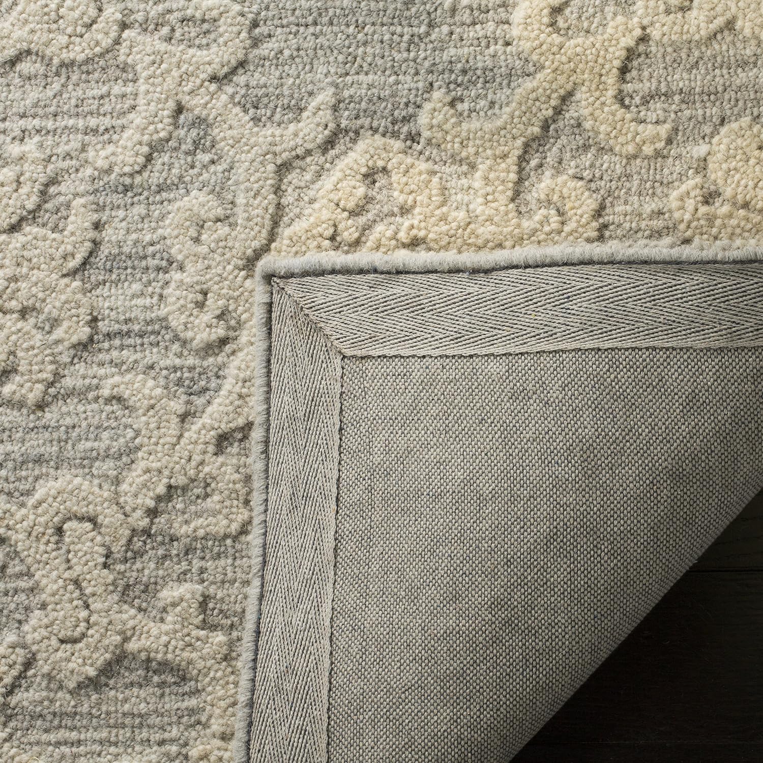 SAFAVIEH Blossom Collection BLM104A – Alfombra de lana de primera calidad, hecha a mano, 6 x 9 pies, color grismarfil