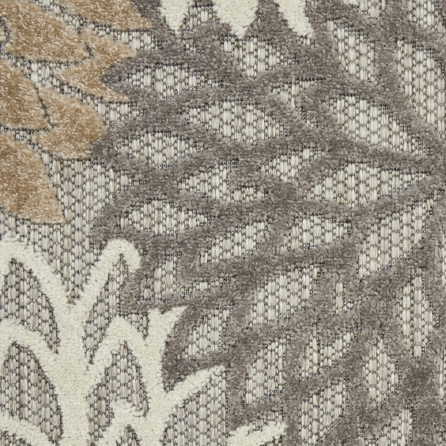 Nourison Aloha Tapete de color natural para interior o exterior, 10 x 14 pies, tropical, botánico, fácil de limpiar, no desprende pelo, para