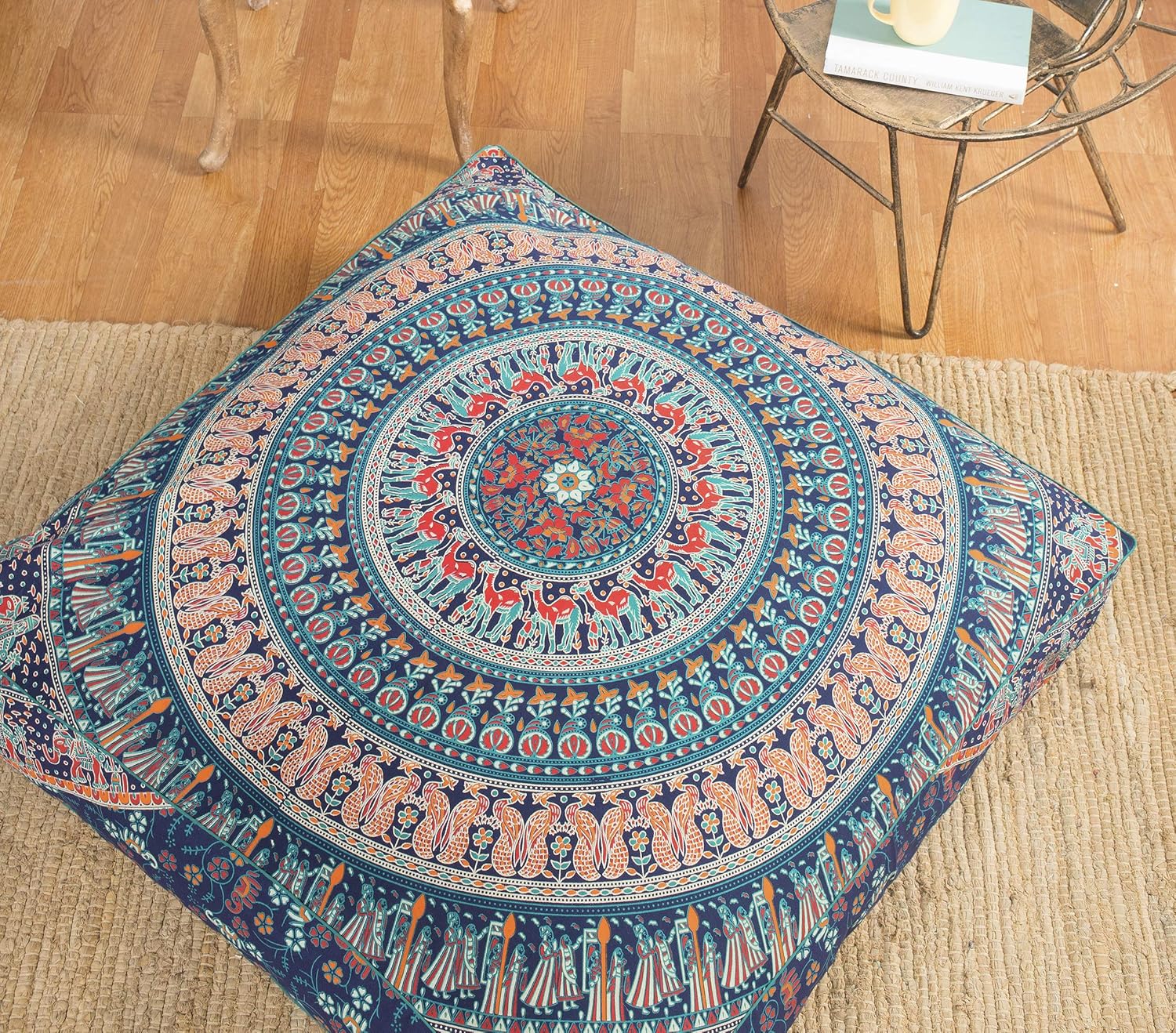 Popular Handicrafts Funda de cojín para suelo  Mandala hippie cuadrado otomano elefante indio camello funda de cojín de algodón de gran tamaño con