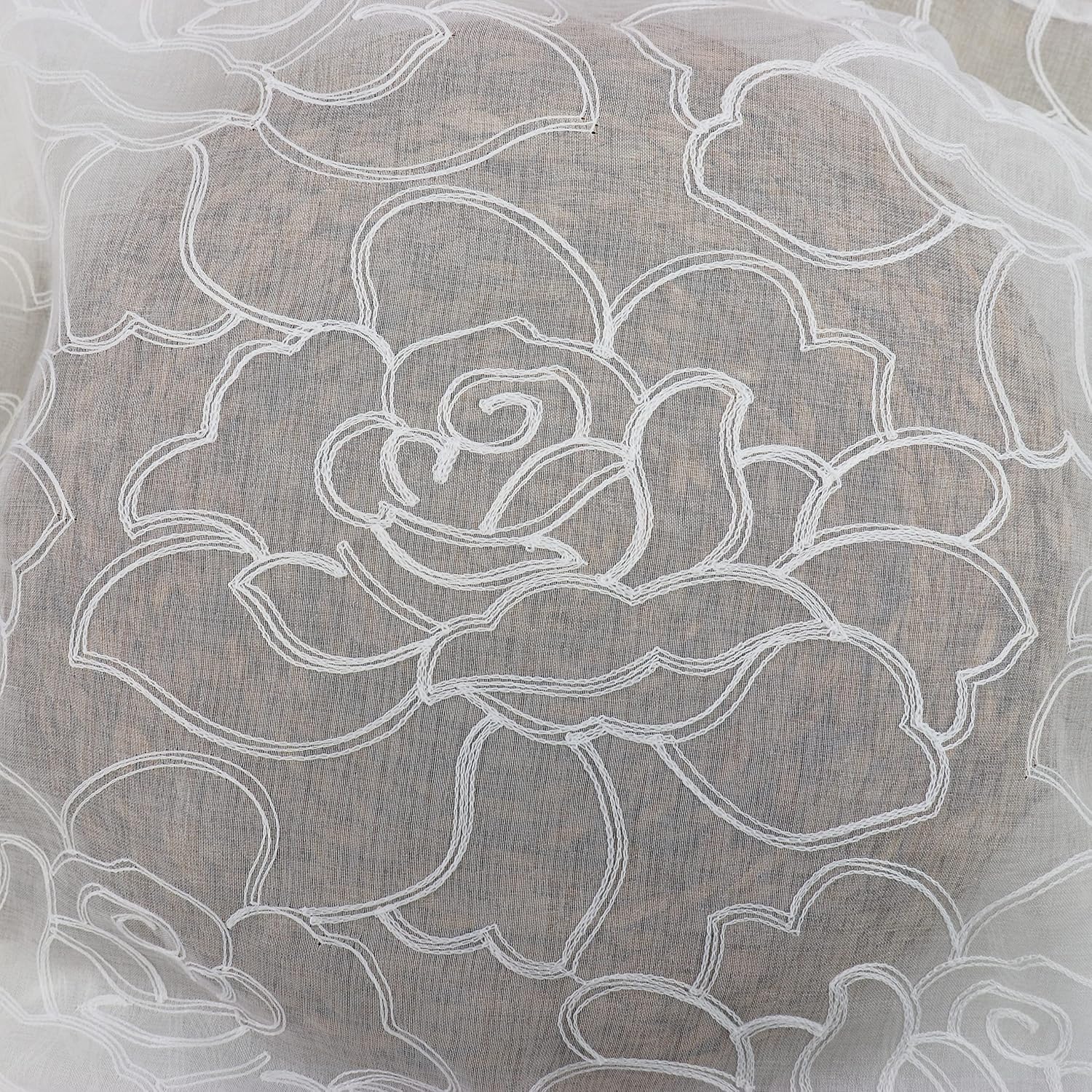 SLOW SOUL Juego de 2 paneles de cortinas traslúcidas con rosas blancas, de lino sintético, semitransparentes, con bordado floral, cortinas para