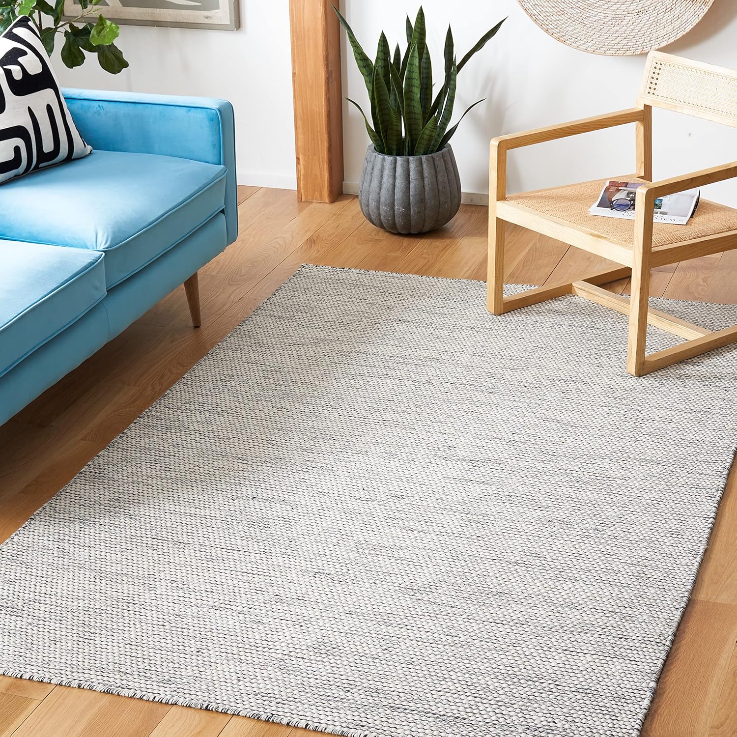 SAFAVIEH Natura Collection – Alfombra de área de 8 x 10 pies, marfil y negro, lana hecha a mano, ideal para zonas de alto tráfico en sala de estar,