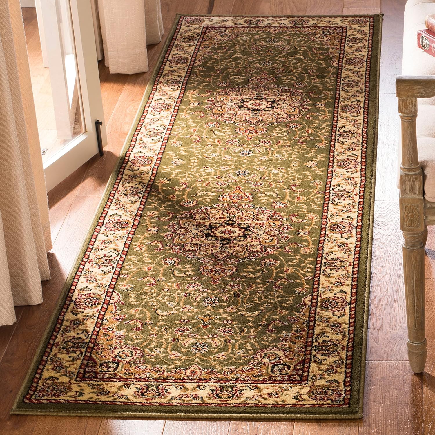 Safavieh colección Lyndhurst LNH329A, tapete tradicional alargado Medallion color negro y marfil, de 2’3″ x 12′., Polipropileno, NegroMarfil
