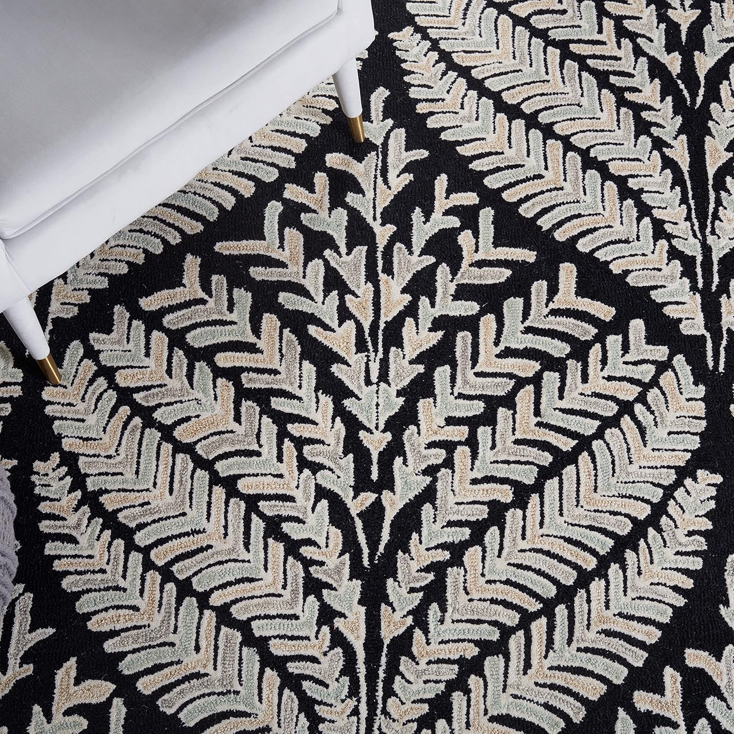Safavieh Capri Collection – Alfombra cuadrada de 3 pies, color negro y marfil, lana hecha a mano, ideal para zonas de alto tráfico en sala de estar,