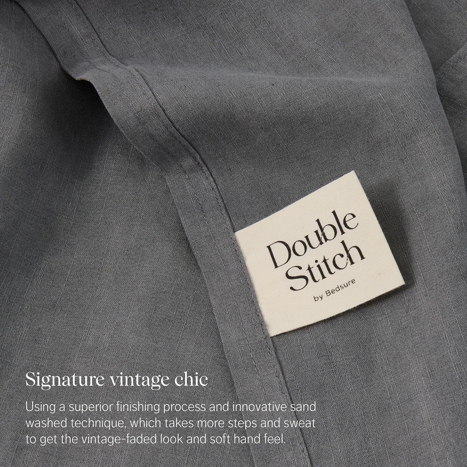 Double Stitch by Bedsure Juego de sábanas de lino Tencel, juego de sábanas transpirables tamaño King, juego de ropa de cama de lujo natural, regalo