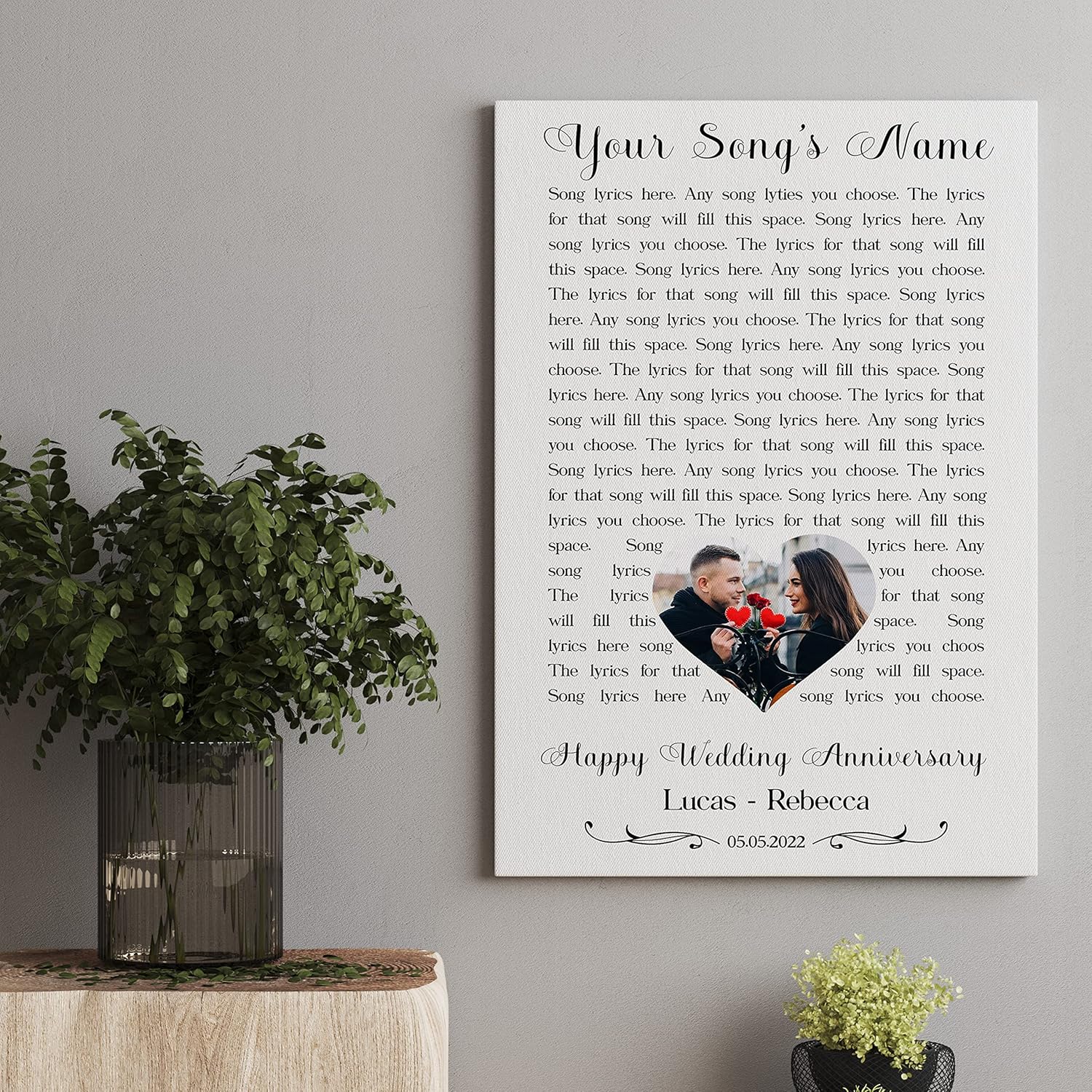 Póster personalizado impreso con texto en inglés Our Song, marco de aniversario, marco, esposa, decoración de pared, baile de boda, lienzo, canción