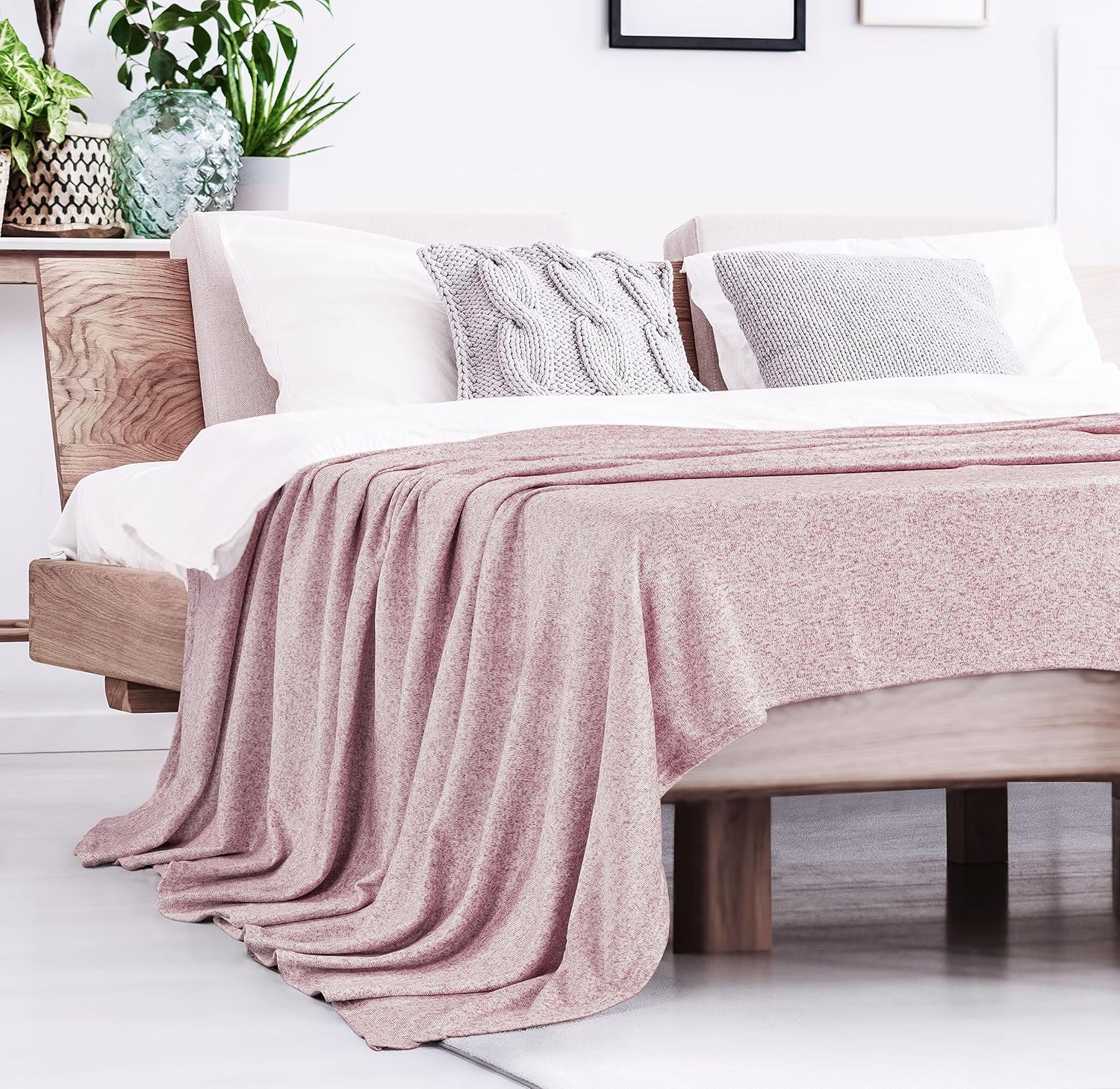 Utopia Bedding Manta de punto tamaño Queen (90 x 90 pulgadas, rojo) 250 GSM, suave, jaspeado, ligera, transpirable, para sofá, cama y sofá