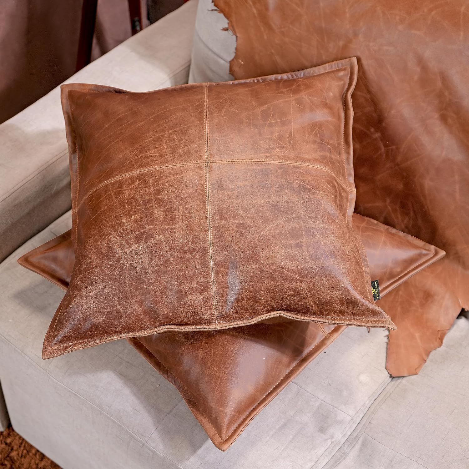 Funda de almohada de piel de cordero  Funda decorativa de cojín para sofá  Fundas para sala de estar y dormitorio, 16 x 16 pulgadas  Caja de coñac