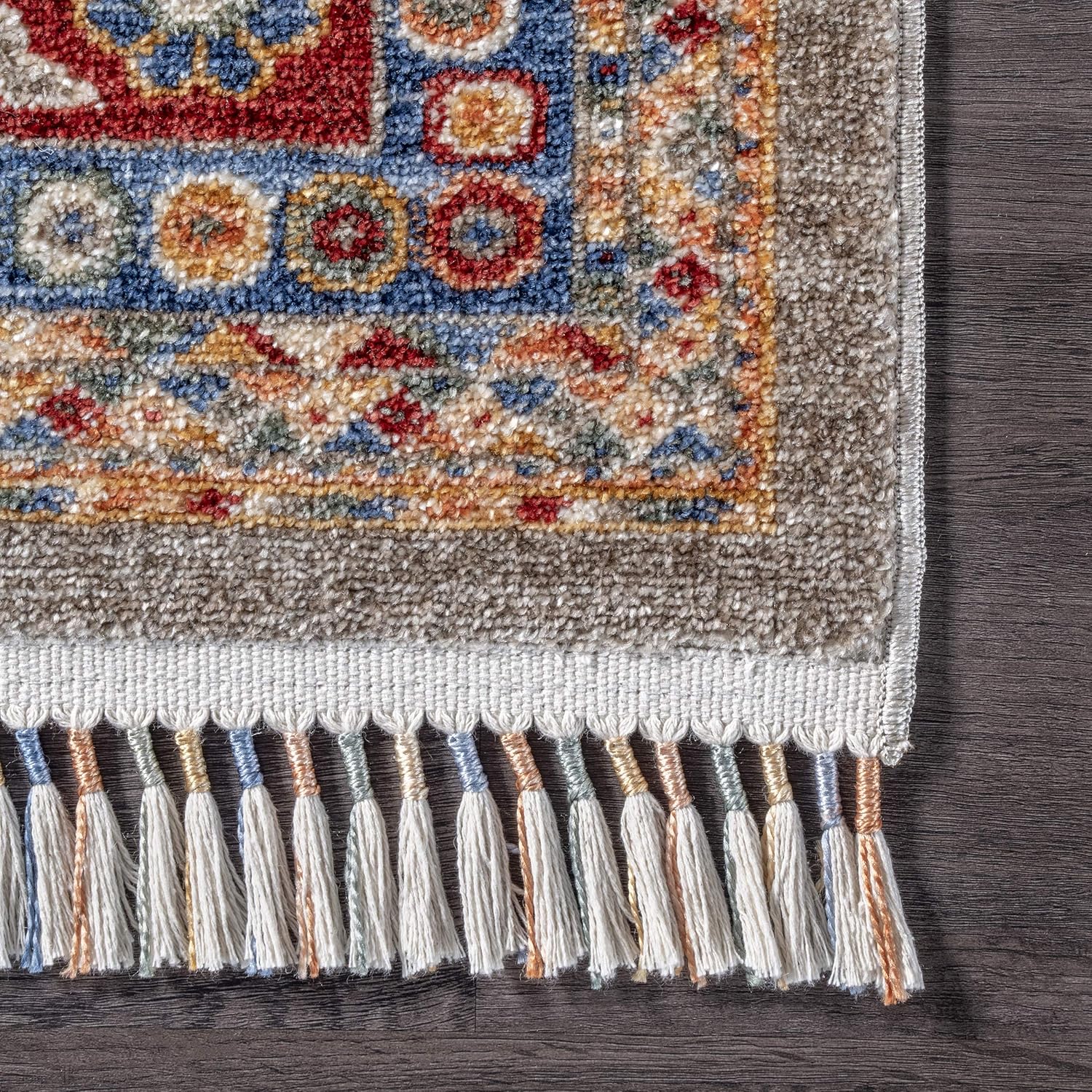 nuLOOM Romee Medallion – Alfombra rectangular con borlas, 5 x 8 pies, color beige