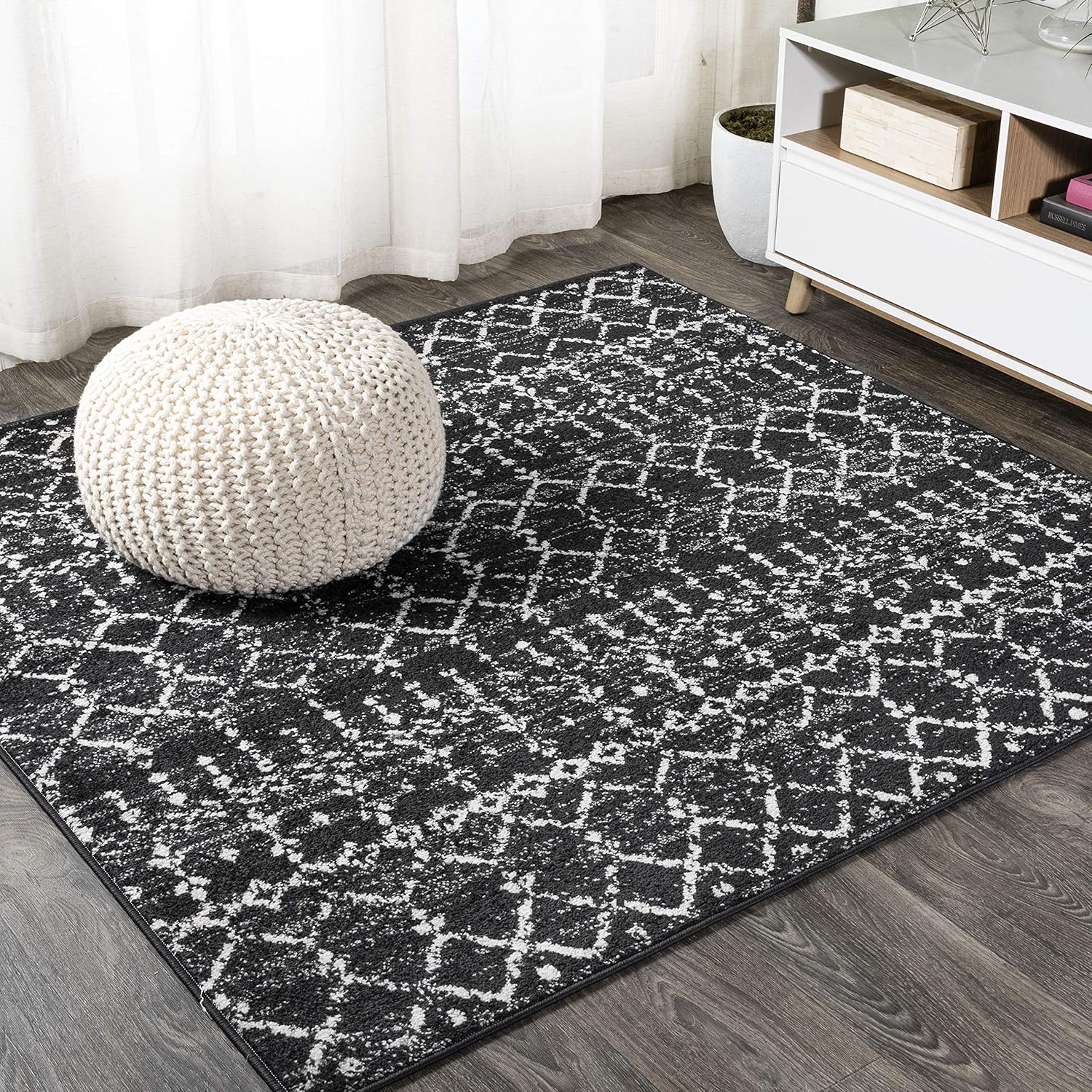 JONATHAN Y MOH101D-5SQ – Alfombra marroquí Hype boho vintage con diseño de diamante para interiores, estilo bohemio, fácil de limpiar, para