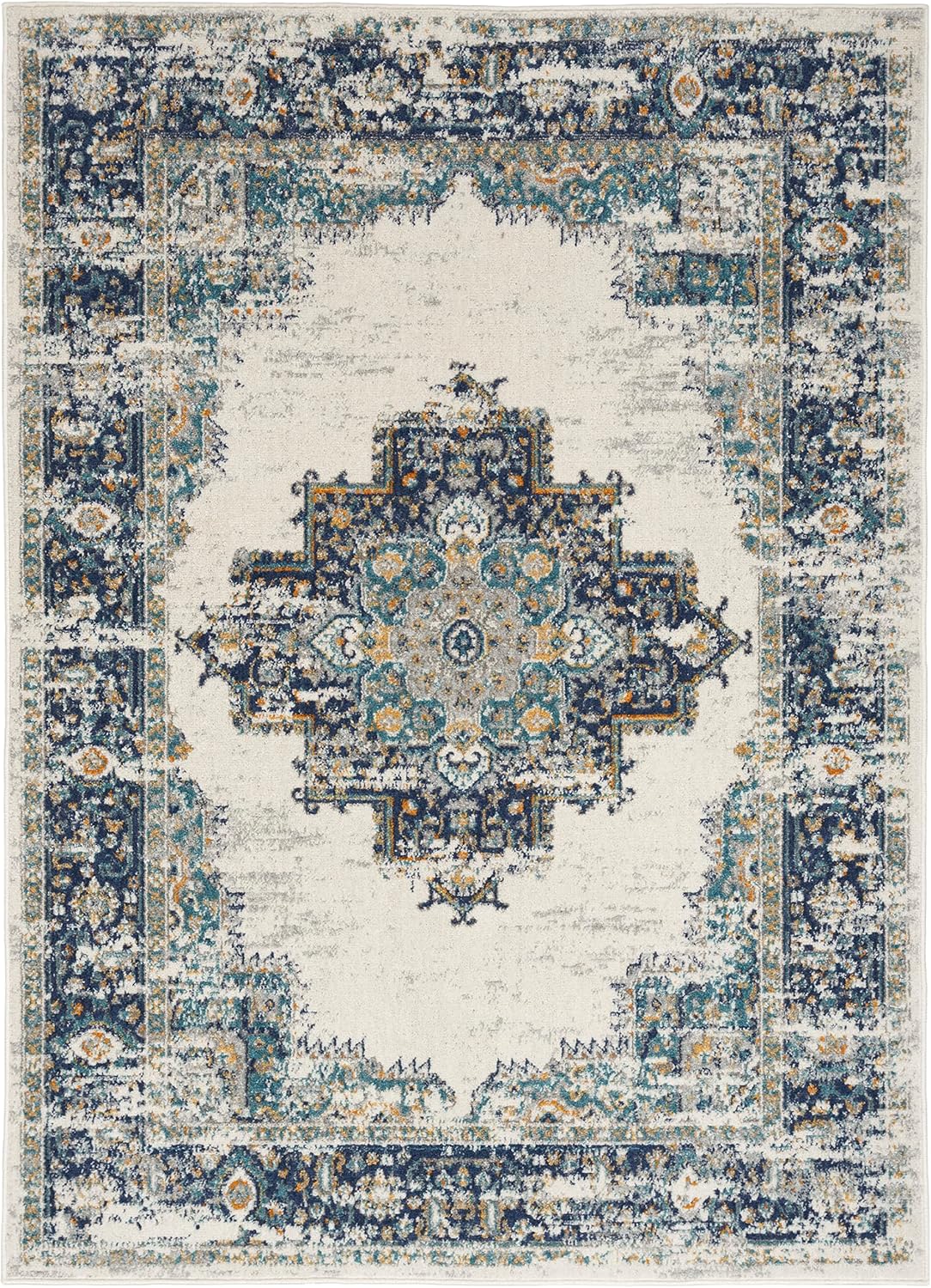 Nourison Passion Alfombra persa, marfilgrisazul, de 5 pies 3 pulgadas x 7 pies 3 pulgadas, fácil de limpiar, no desprende pelo, para habitación,