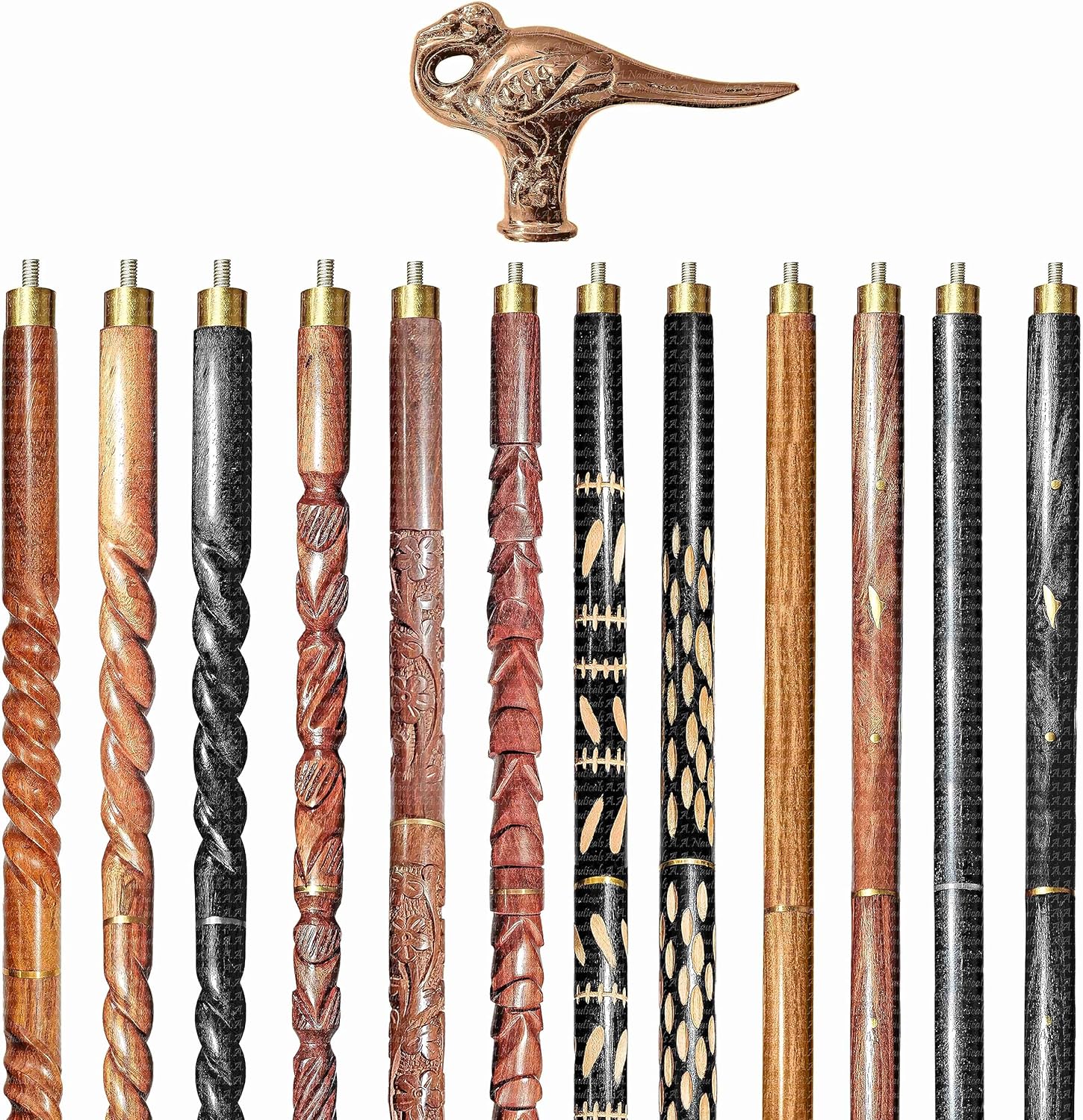 Wooden Walking Sticks and Canes Travel Collapsible for Men Women Seniors Hiking with Brass Pigeon Handle (Brown Antique, AANWS-109)