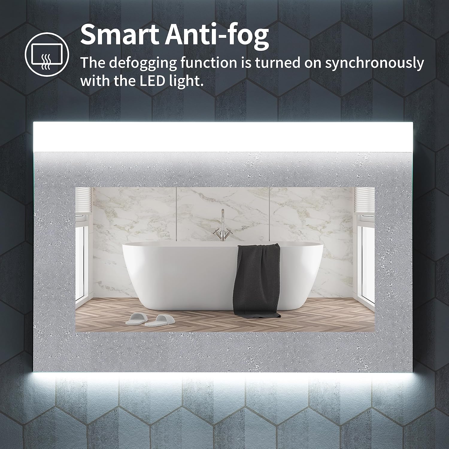 CASTA DIVA Espejo de baño LED de 40 x 28 pulgadas, espejo de tocador con luces para maquillaje y afeitado, espejo de pared iluminado sin niebla con