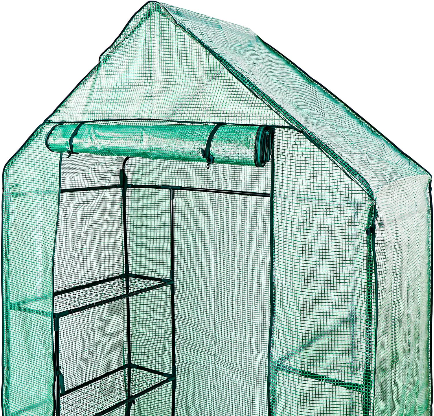 Mini invernadero de 3 niveles con 12 estantes, cubierta de tela de polietileno con puerta enrollable con cremallera para flores y plantas