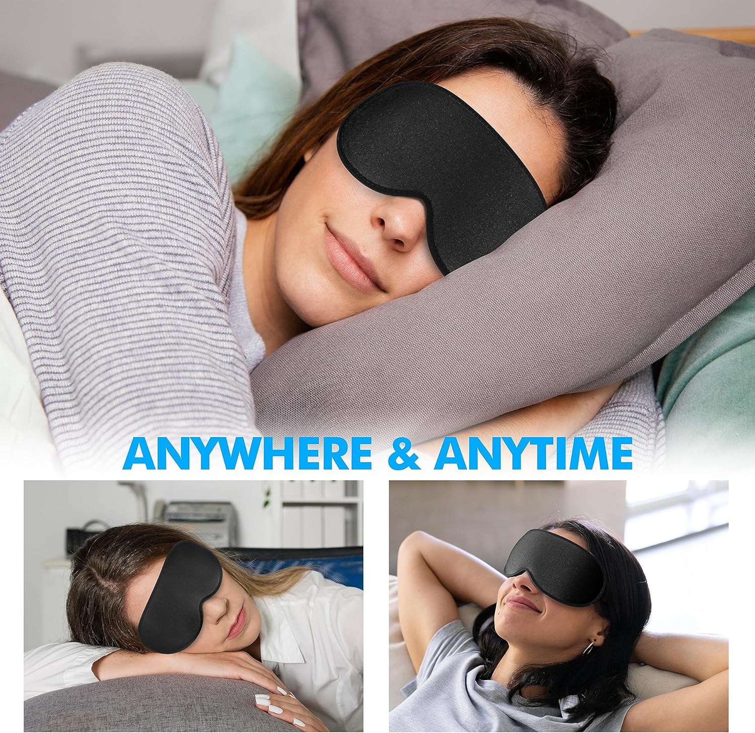 Máscara de dormir para dormir de lado, máscara de ojos mejorada con copa contorneada 3D, bloqueo de luz, máscara de ojos con correa ajustable,
